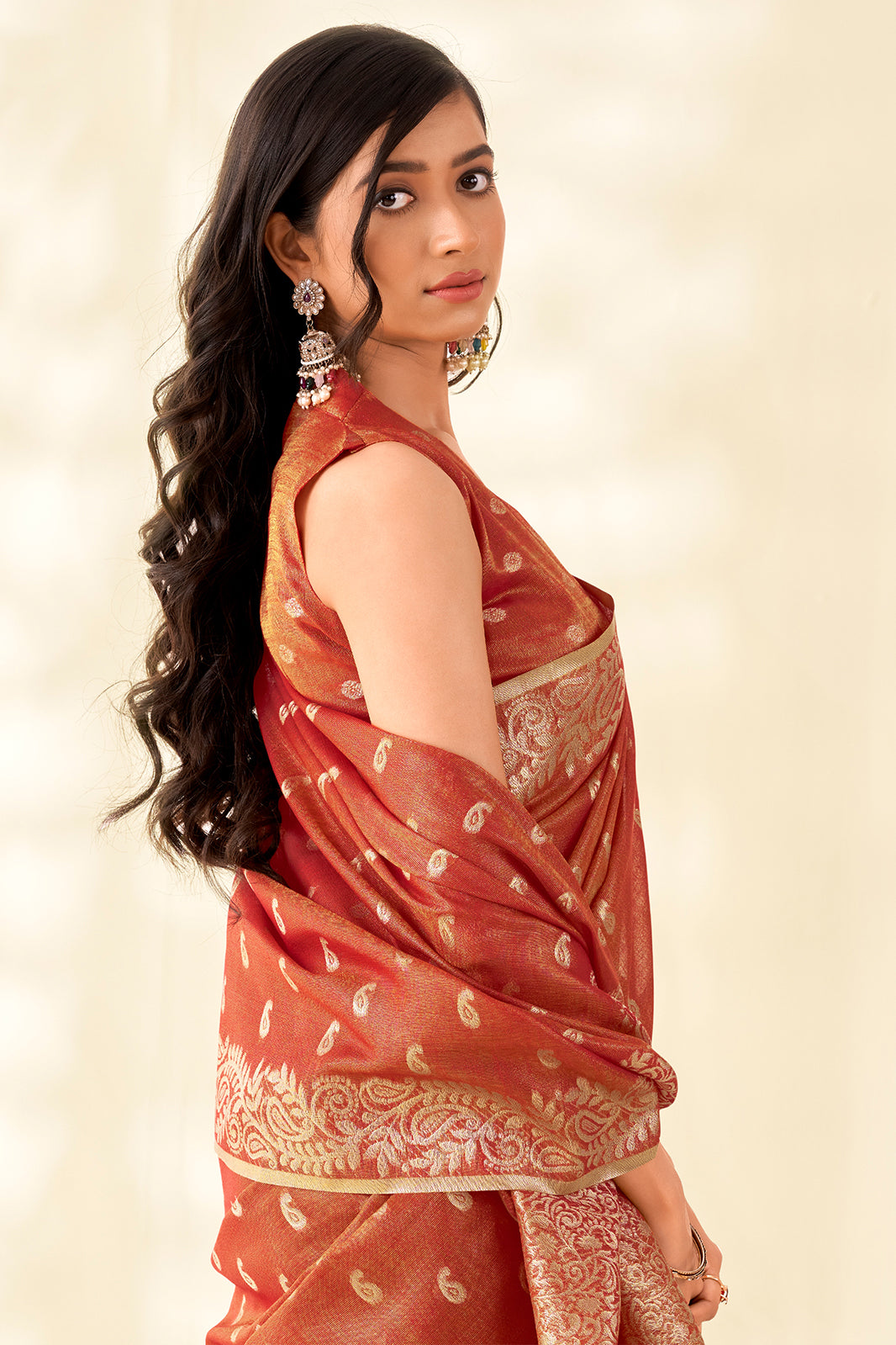 Orange Woven Tissue Silk Saree-SAR10006_4_SareeButa.com