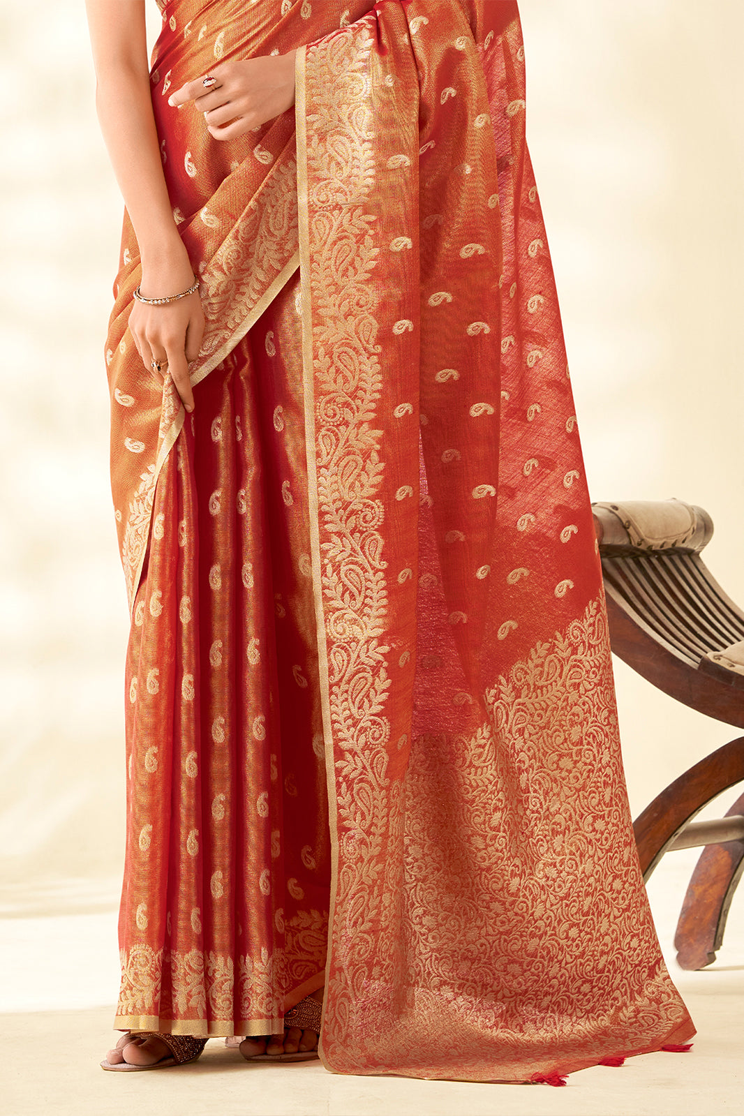 Orange Woven Tissue Silk Saree-SAR10006_5_SareeButa.com