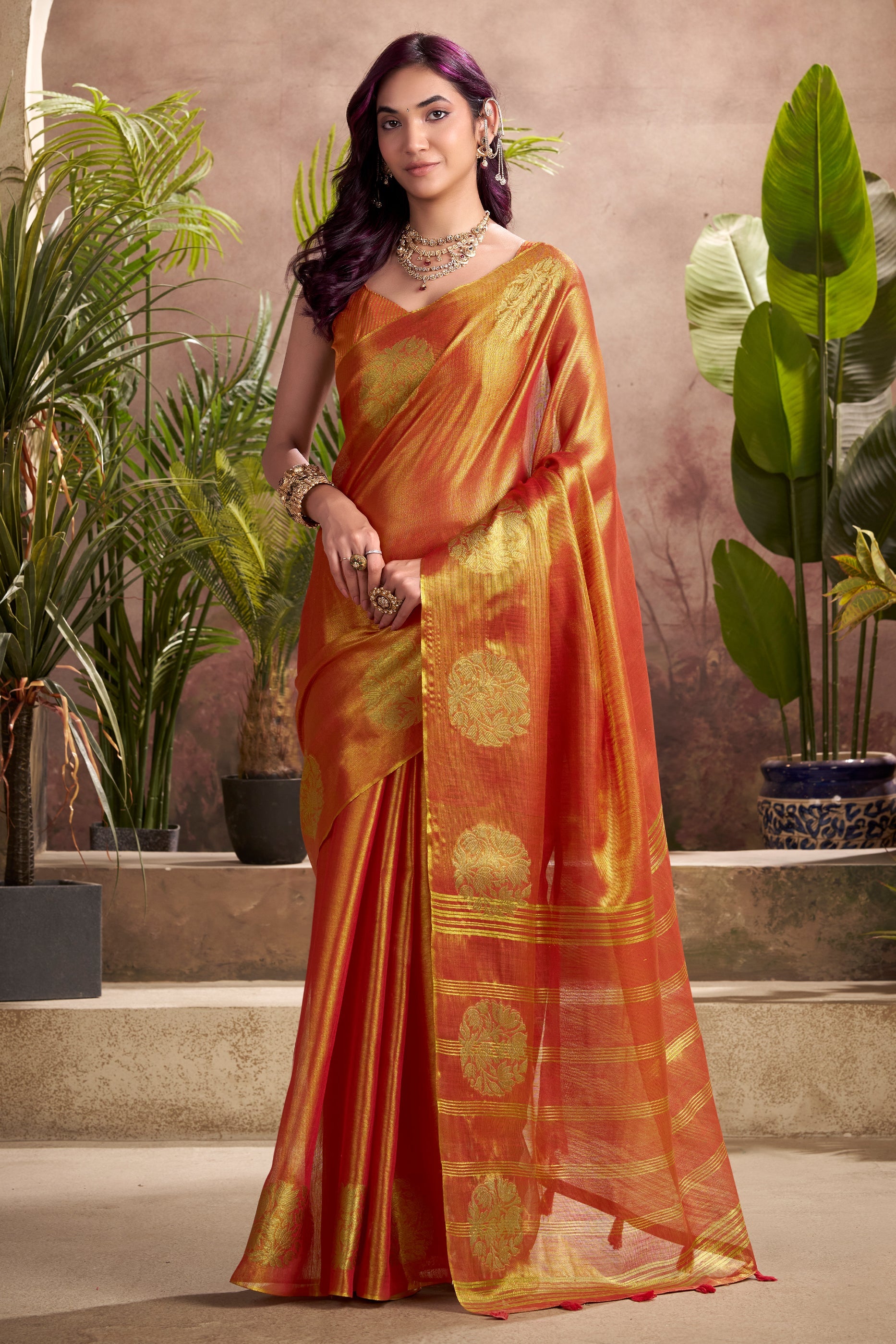 Orange Woven Tissue Silk Saree-SAR10015_1_SareeButa.com