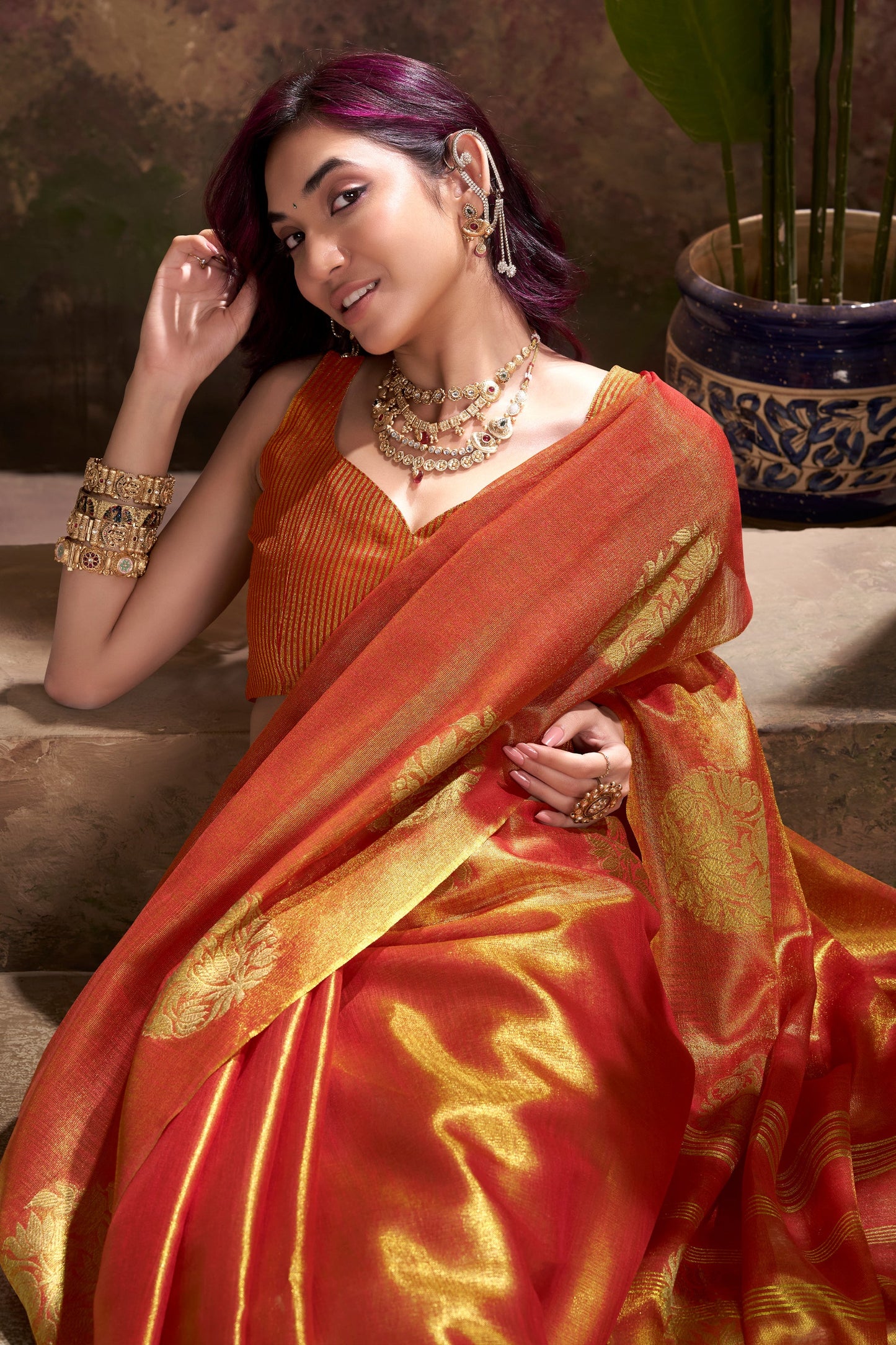 Orange Woven Tissue Silk Saree-SAR10015_3_SareeButa.com