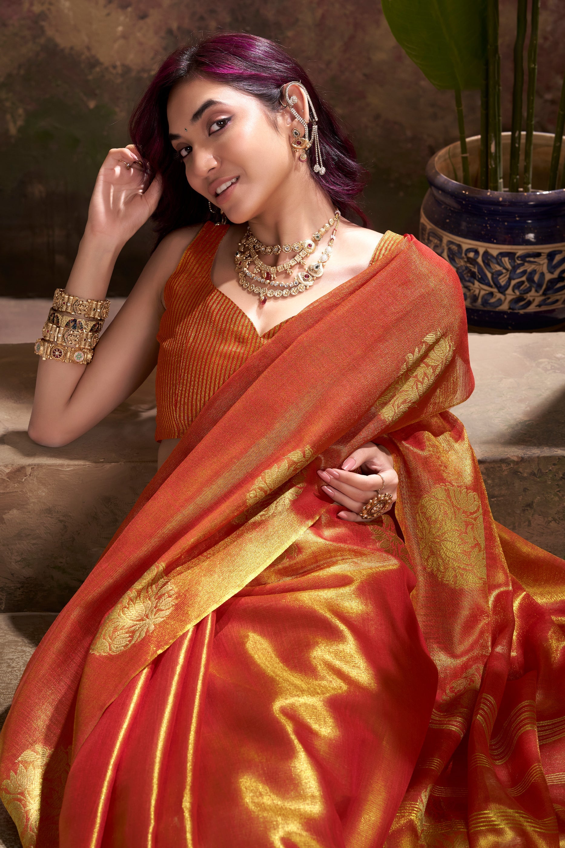 Orange Woven Tissue Silk Saree-SAR10015_3_SareeButa.com