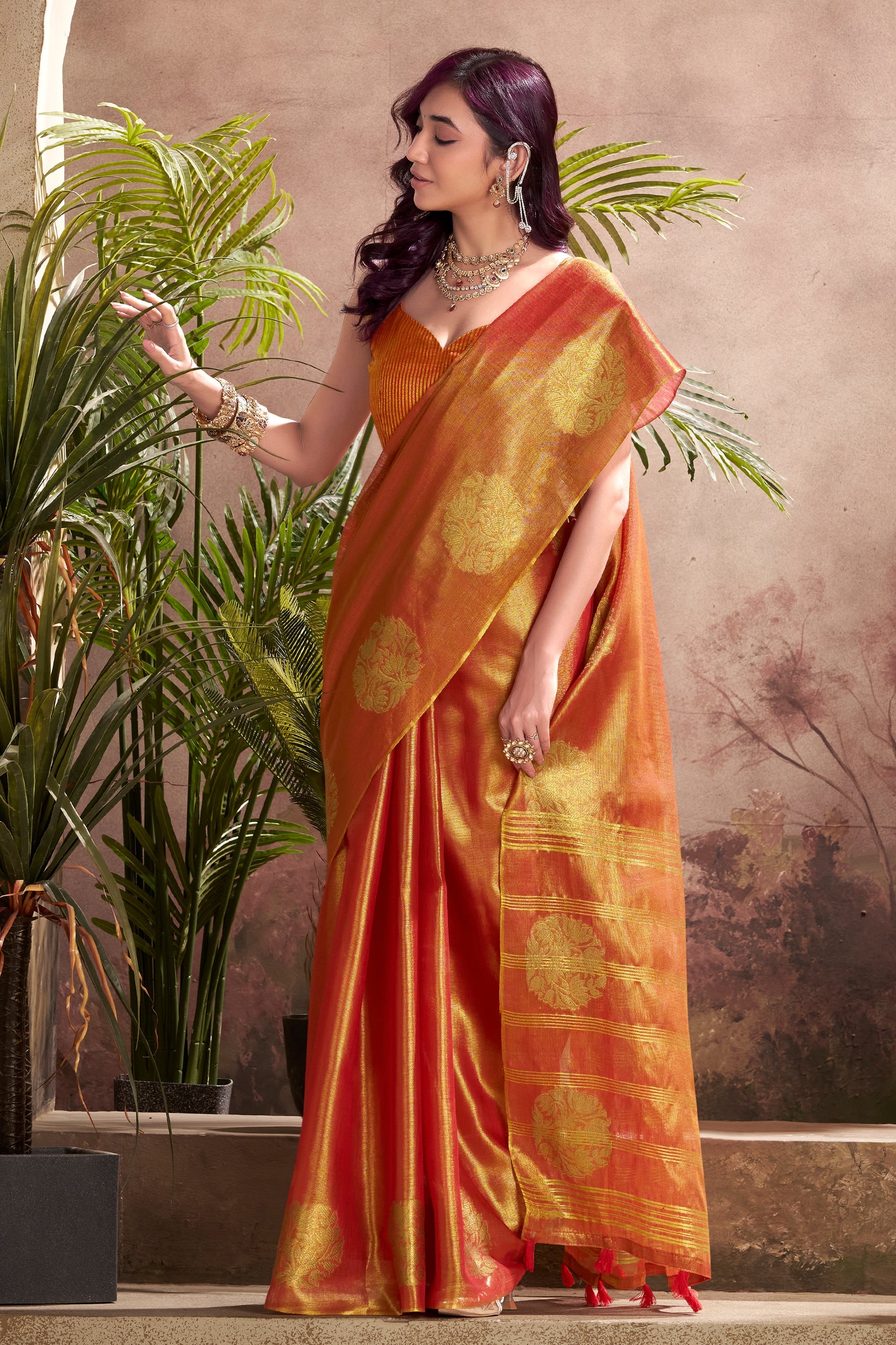 Orange Woven Tissue Silk Saree-SAR10015_4_SareeButa.com