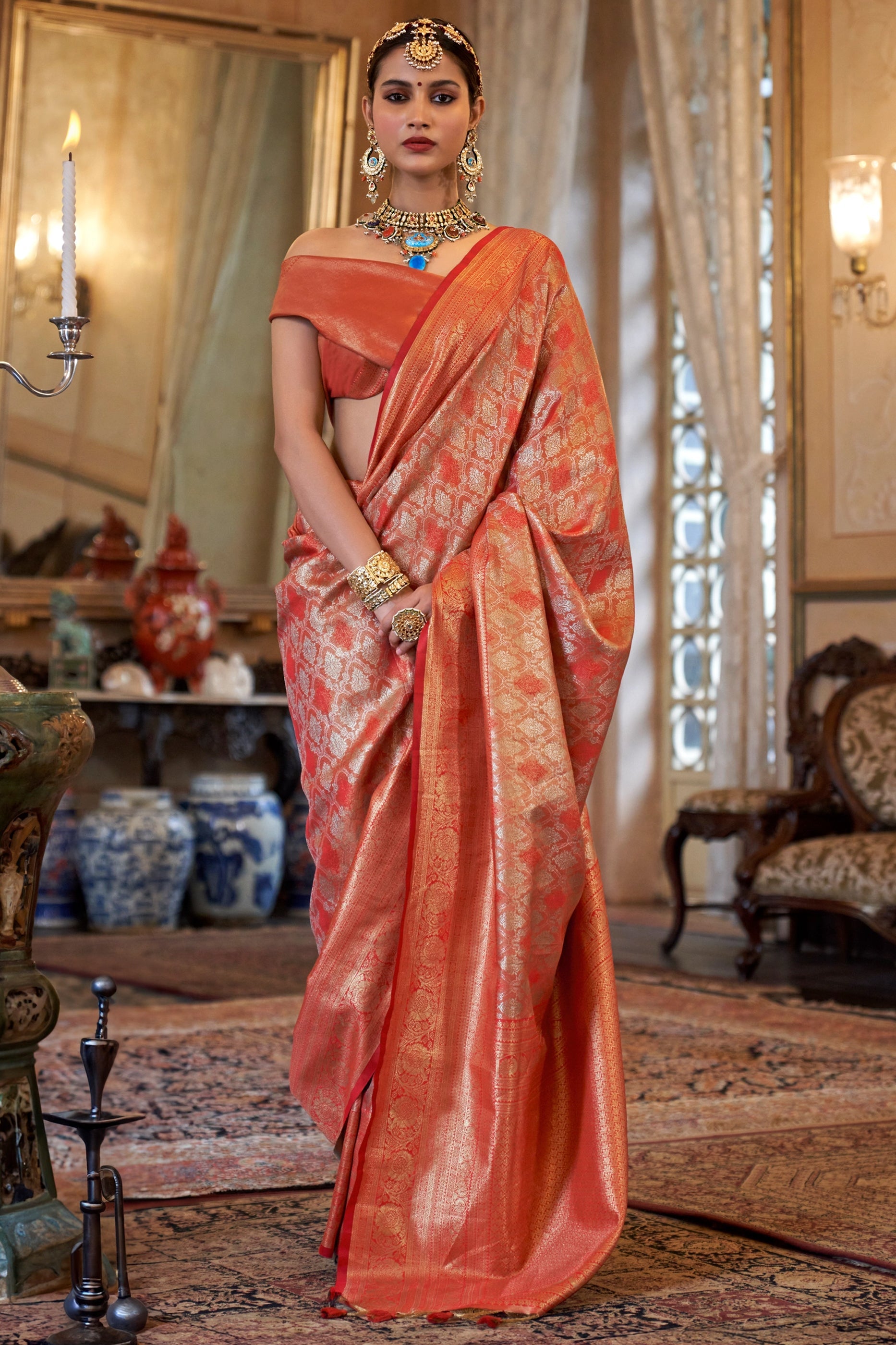 Orange Woven Tissue Silk Saree-SAR11317_1_SareeButa.com
