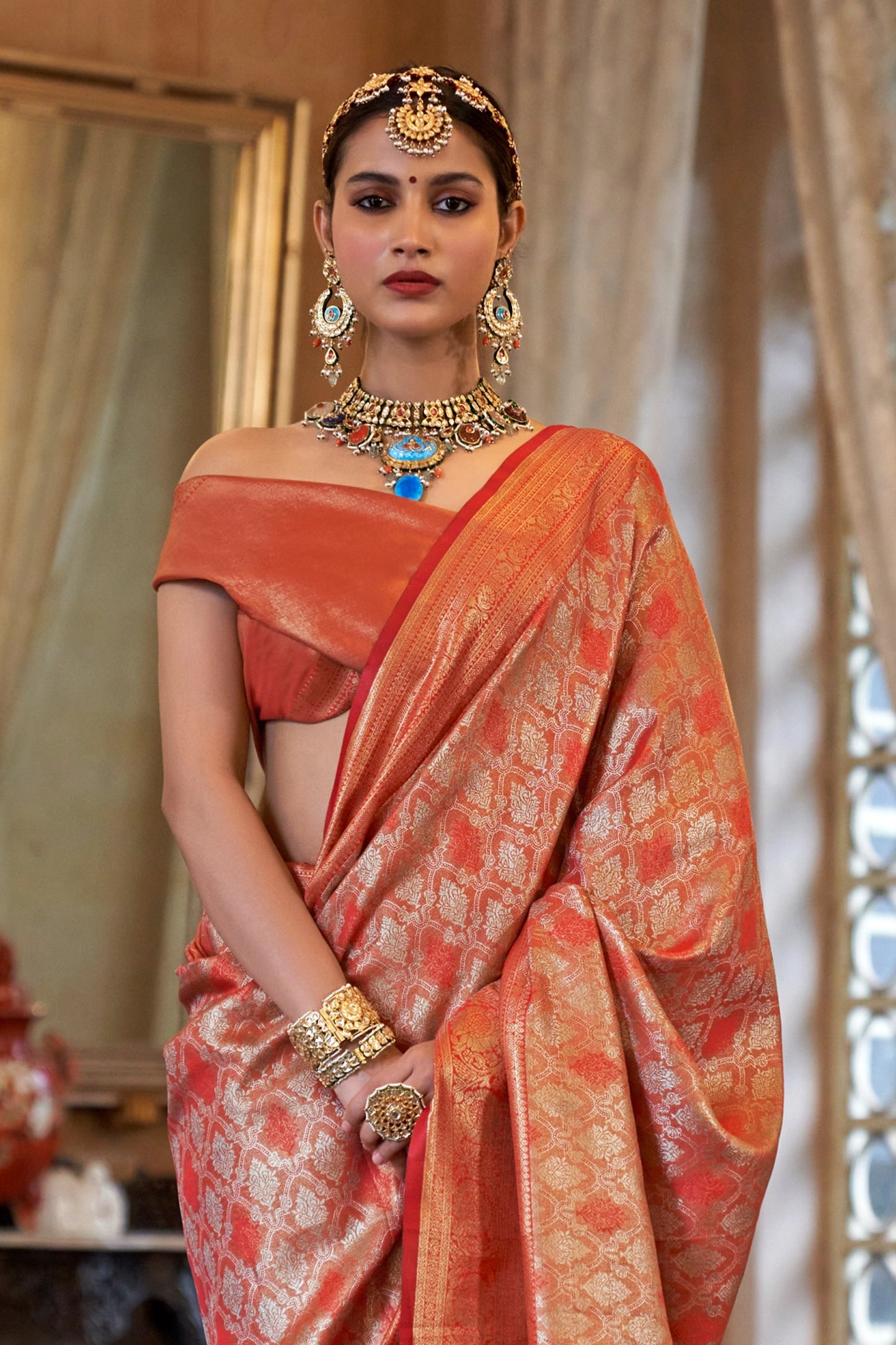 Orange Woven Tissue Silk Saree-SAR11317_3_SareeButa.com