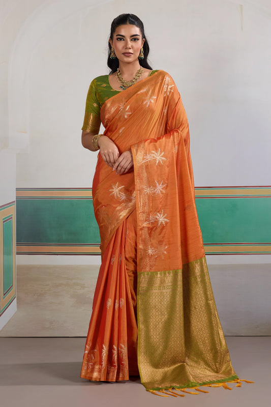 Orange Woven Tussar Silk Saree-SAR11197_1_SareeButa.com