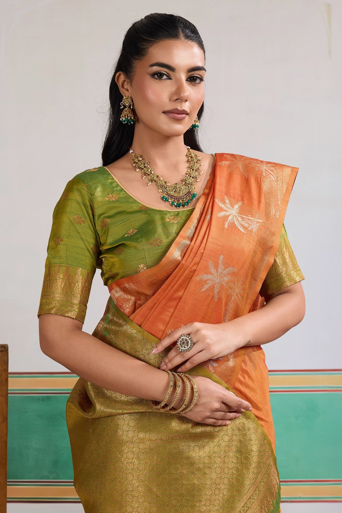 Orange Woven Tussar Silk Saree-SAR11197_2_SareeButa.com