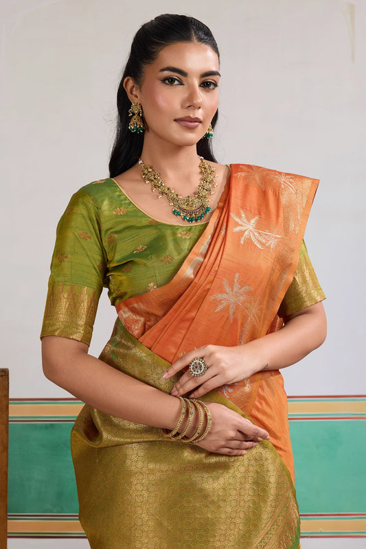 Orange Woven Tussar Silk Saree-SAR11197_2_SareeButa.com