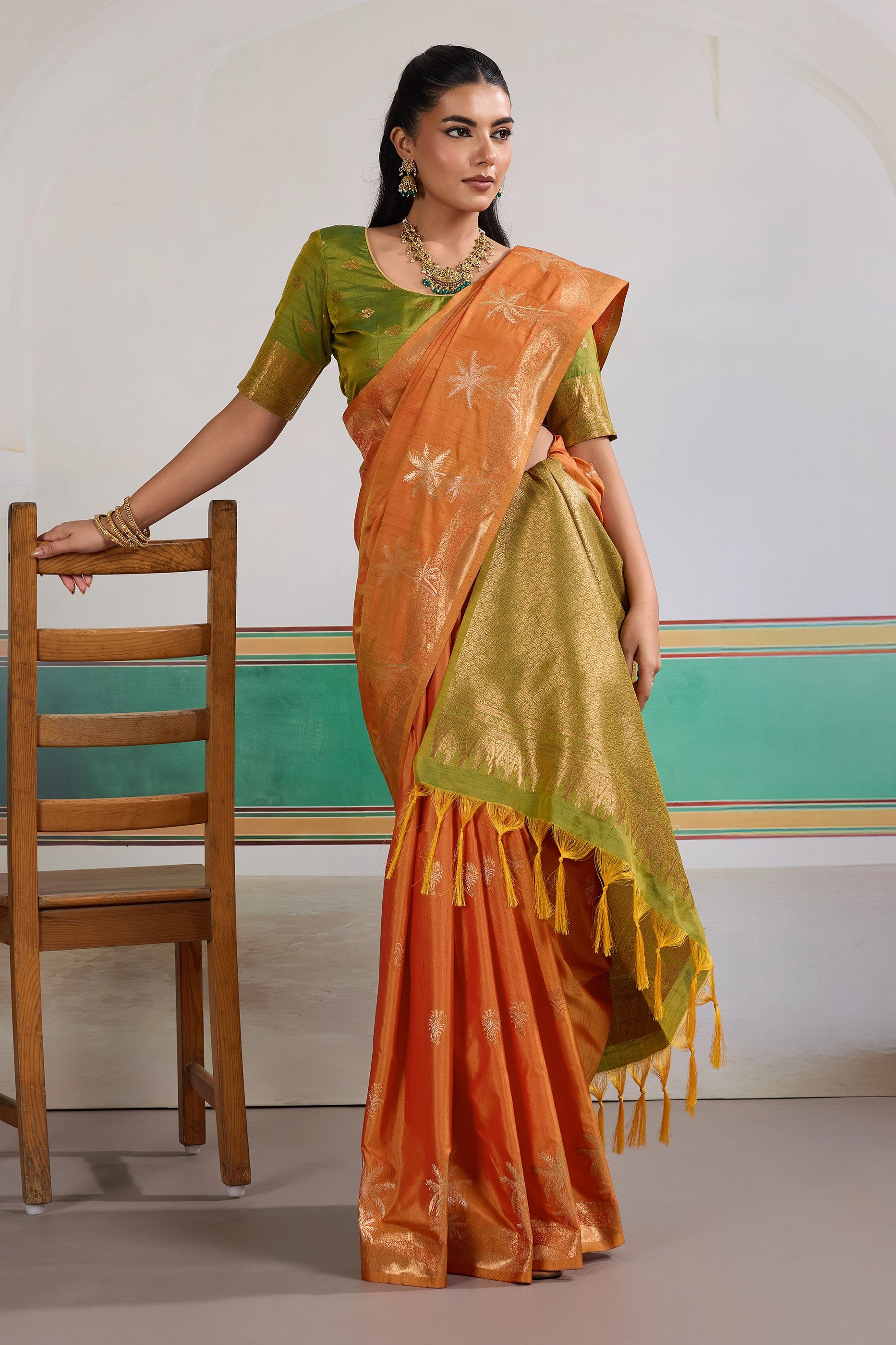 Orange Woven Tussar Silk Saree-SAR11197_3_SareeButa.com