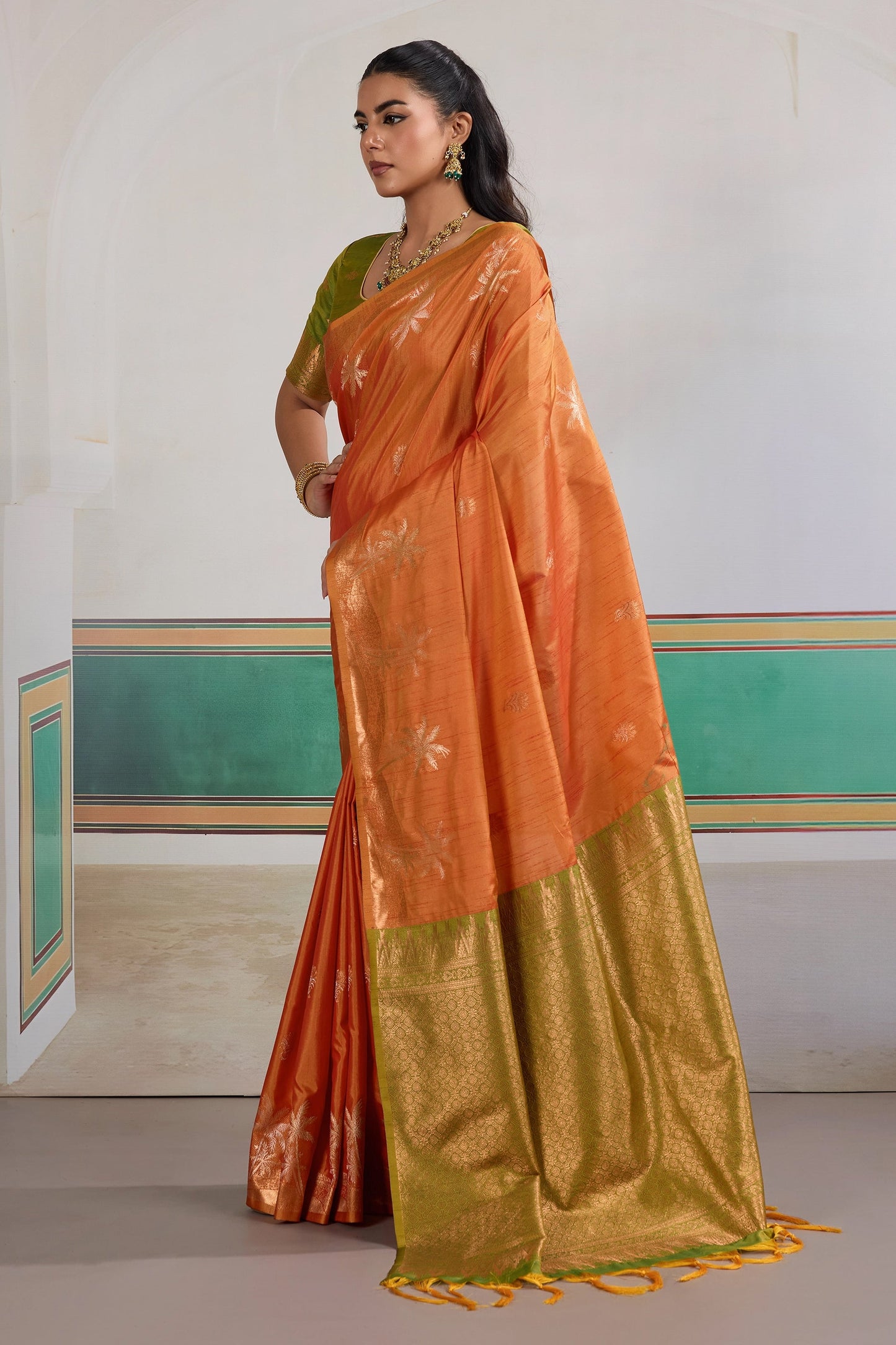 Orange Woven Tussar Silk Saree-SAR11197_4_SareeButa.com