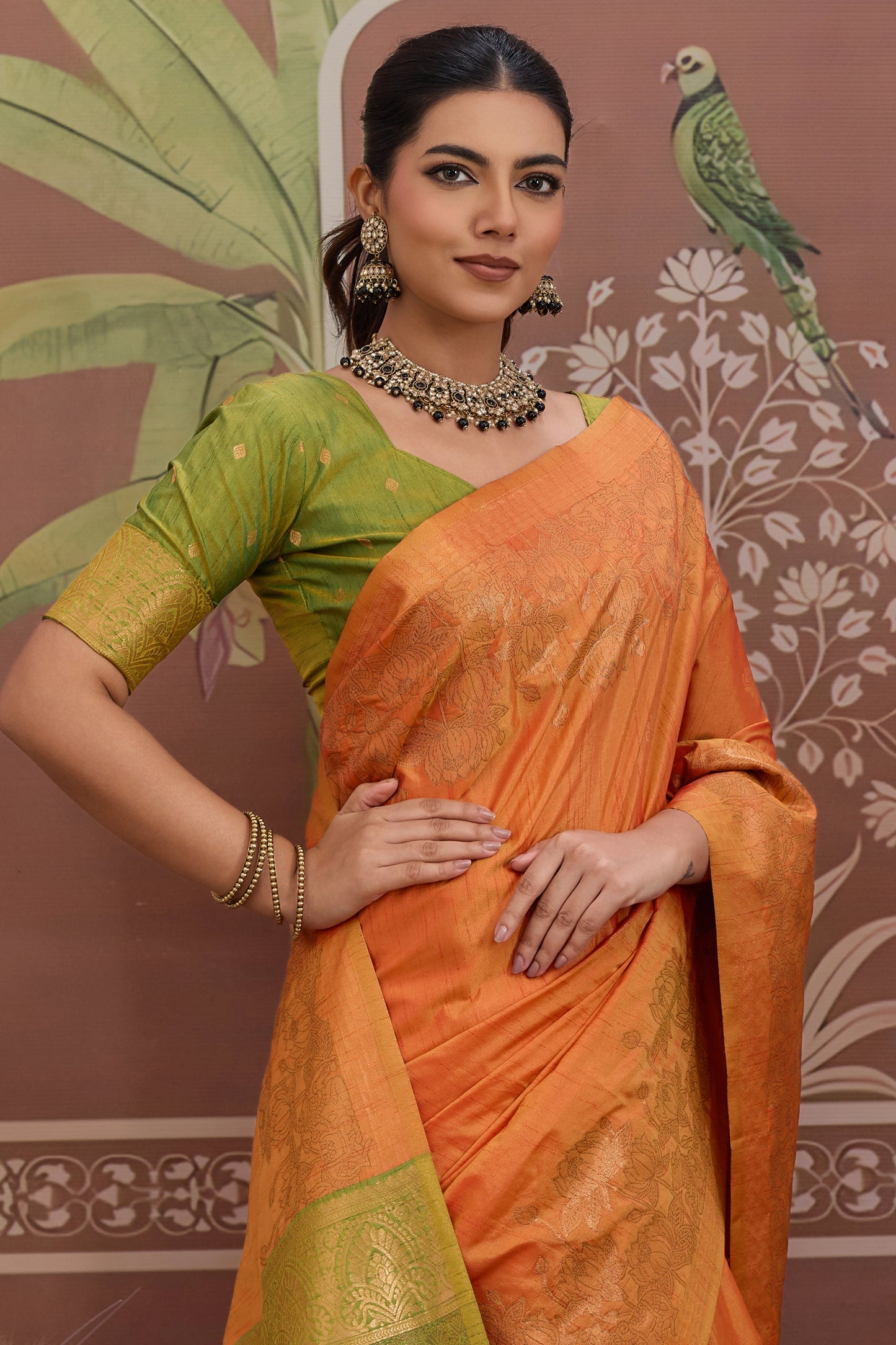 Orange Woven Tussar Silk Saree-SAR12307_3_SareeButa.com