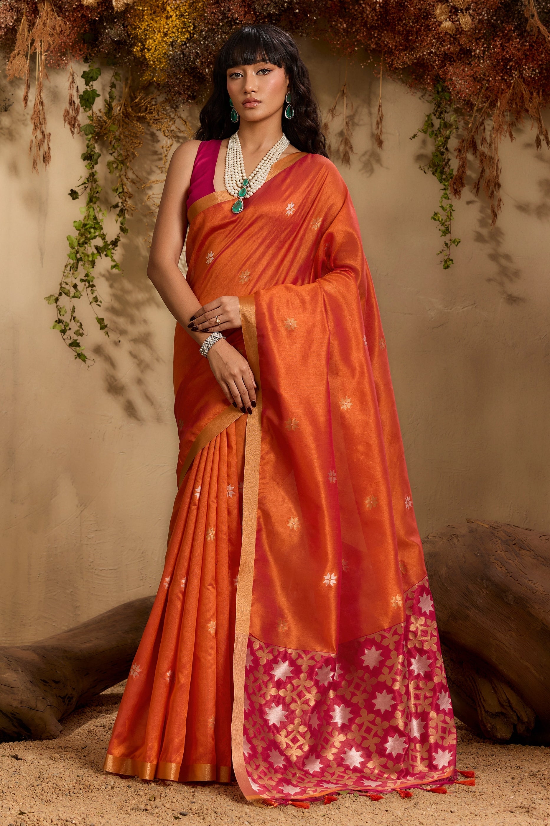 Orange Woven Tussar Silk Saree-SAR11240_1_SareeButa.com
