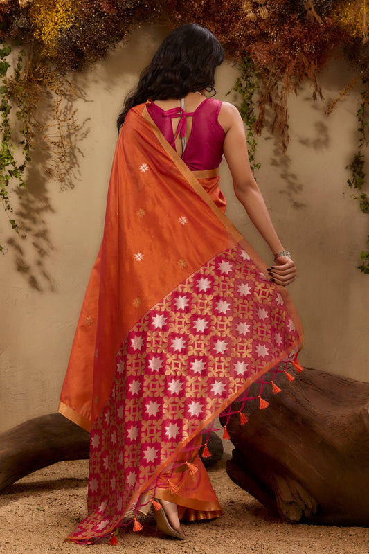 Orange Woven Tussar Silk Saree-SAR11240_2_SareeButa.com