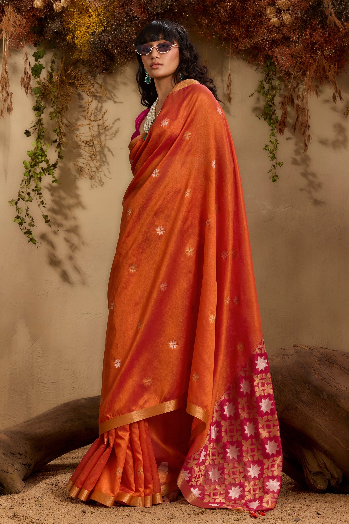 Orange Woven Tussar Silk Saree-SAR11240_4_SareeButa.com