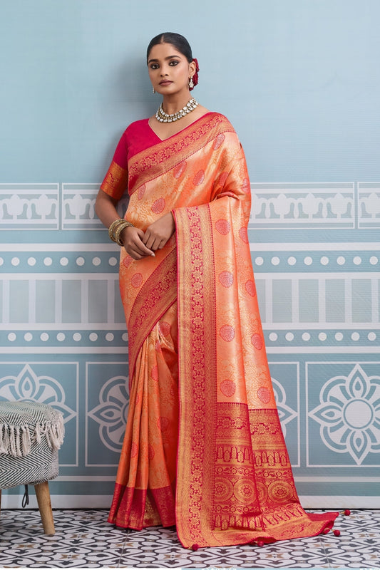Orange and Red Woven Kanjivaram Silk Saree-SAR10382_1_SareeButa.com