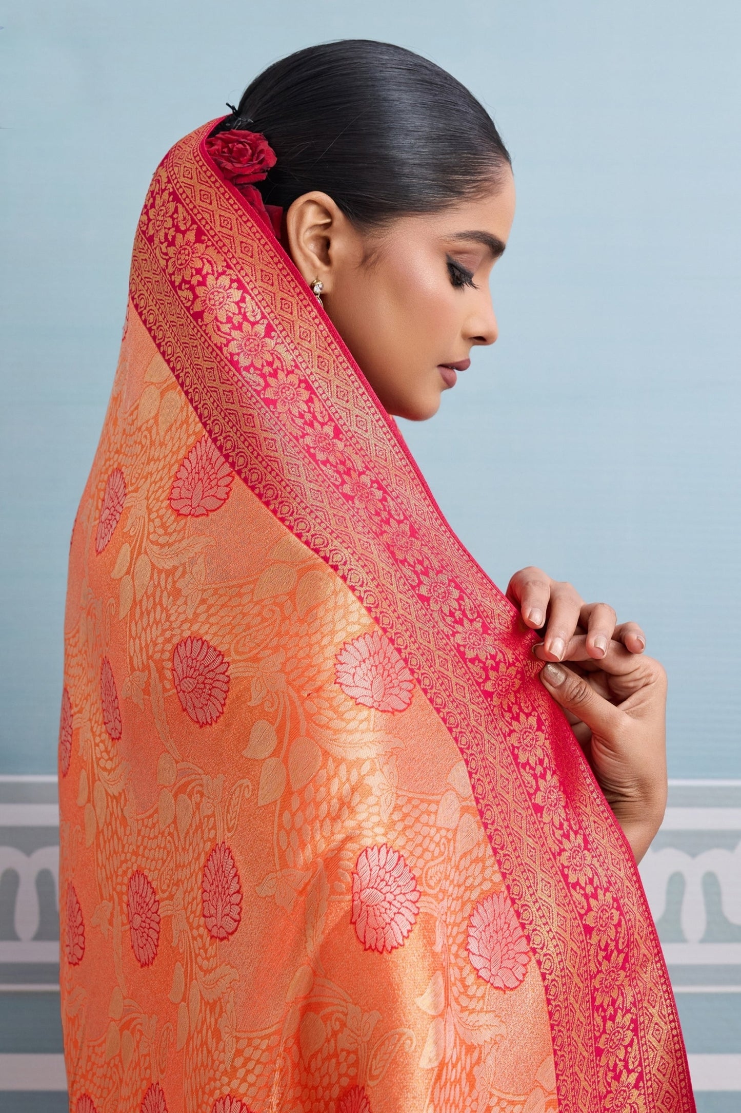 Orange and Red Woven Kanjivaram Silk Saree-SAR10382_2_SareeButa.com