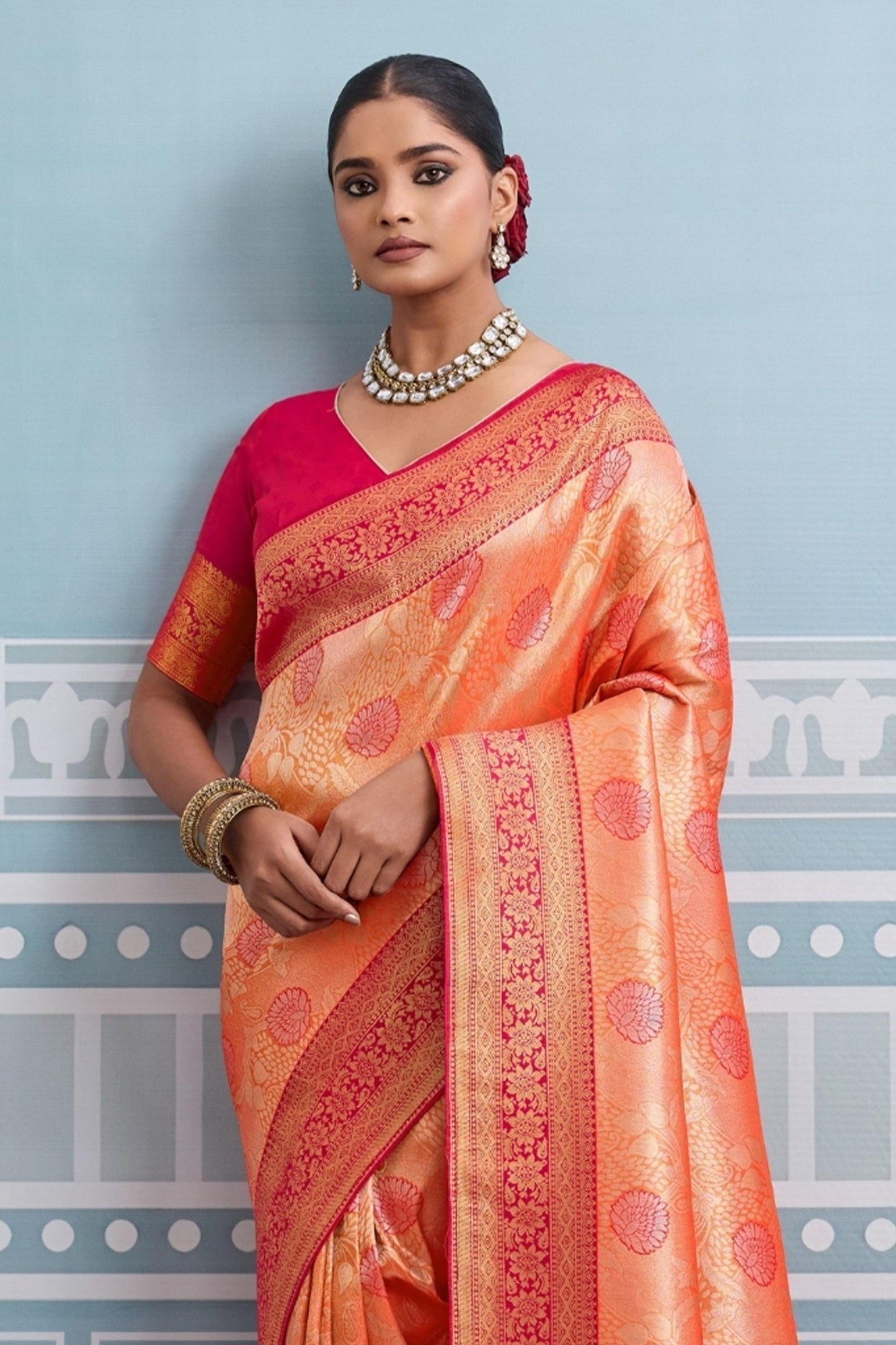 Orange and Red Woven Kanjivaram Silk Saree-SAR10382_3_SareeButa.com
