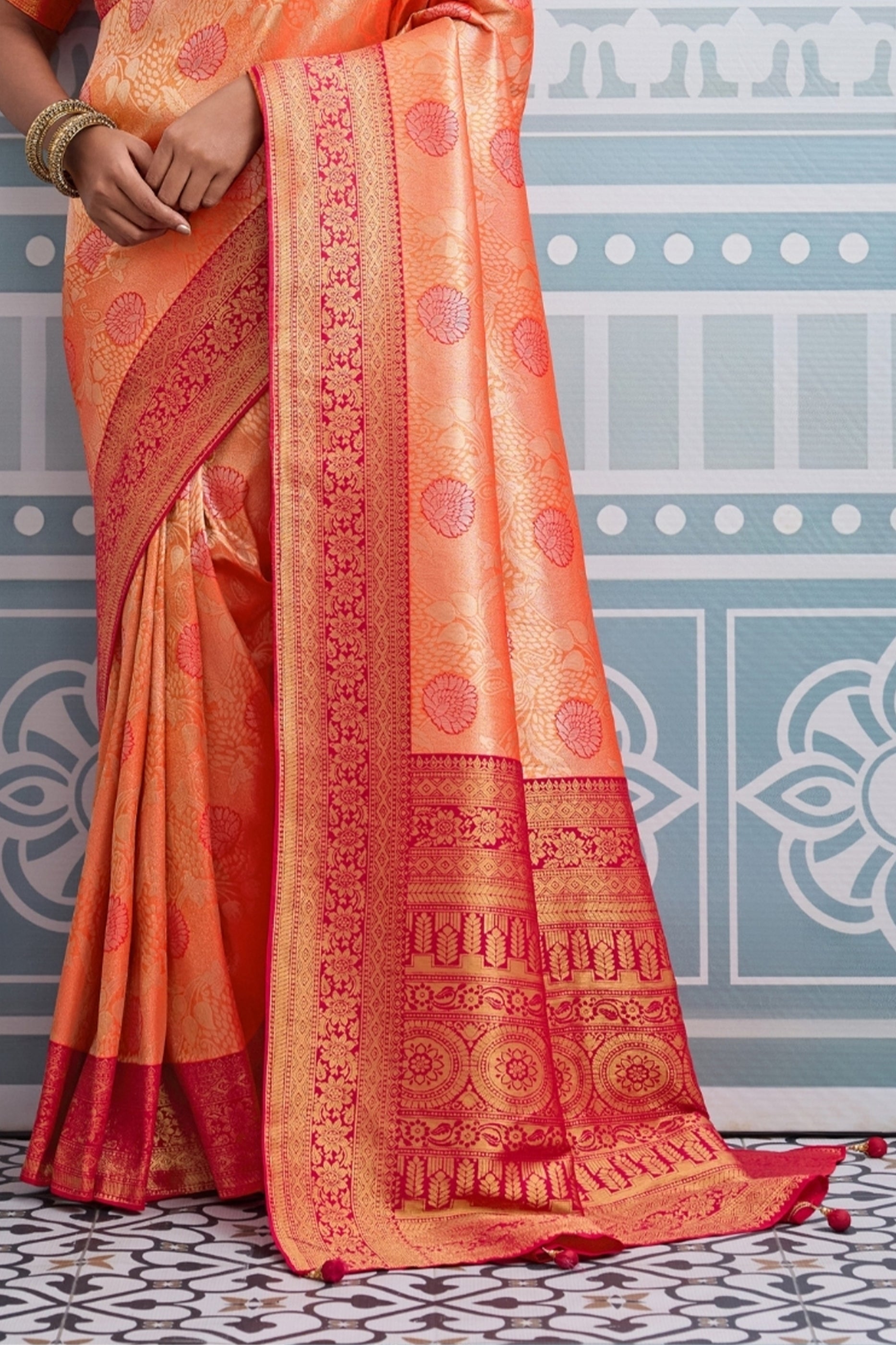 Orange and Red Woven Kanjivaram Silk Saree-SAR10382_4_SareeButa.com
