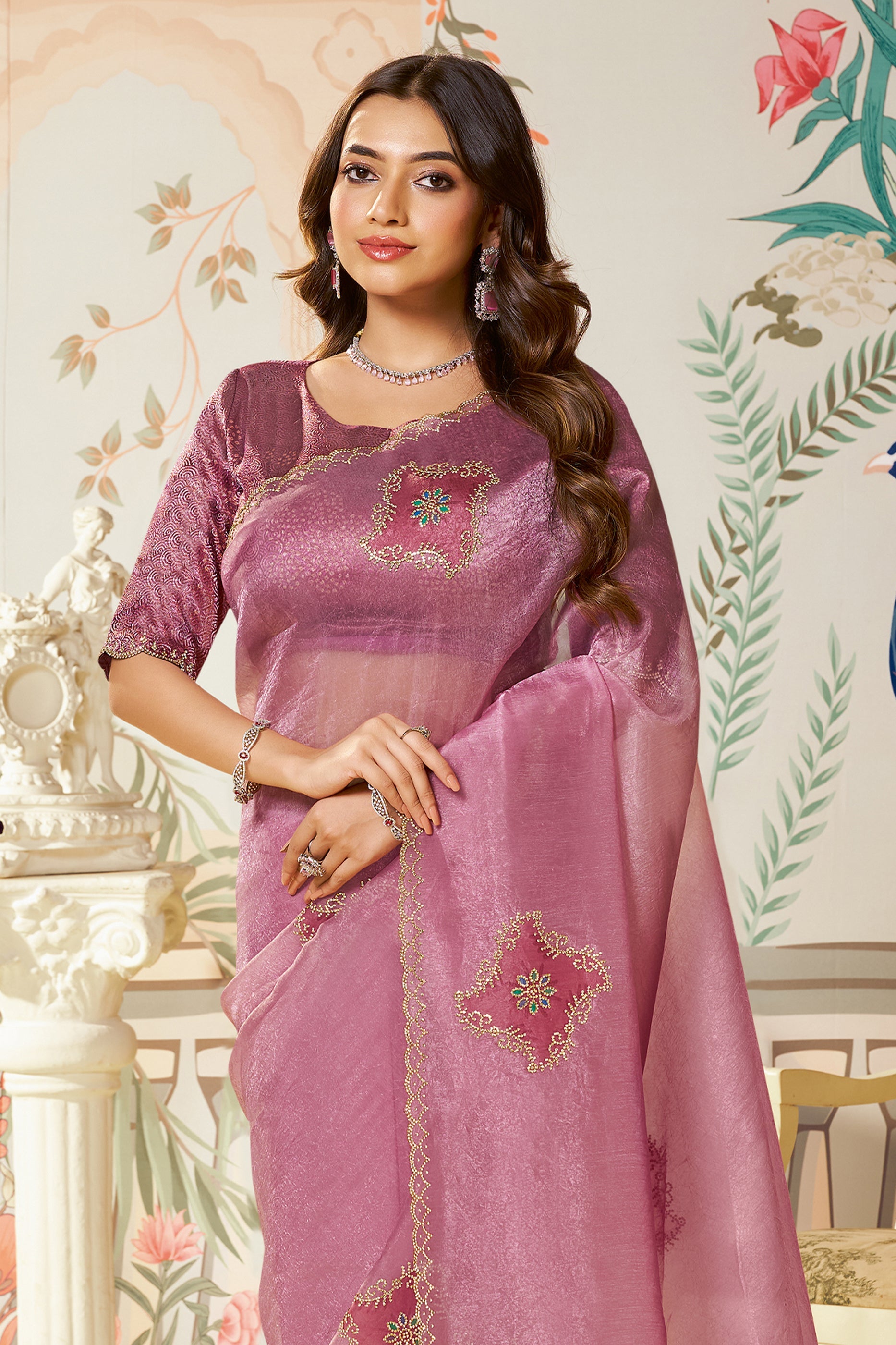 Orchid Pink Satin Organza Saree-SAR10476_3_SareeButa.com