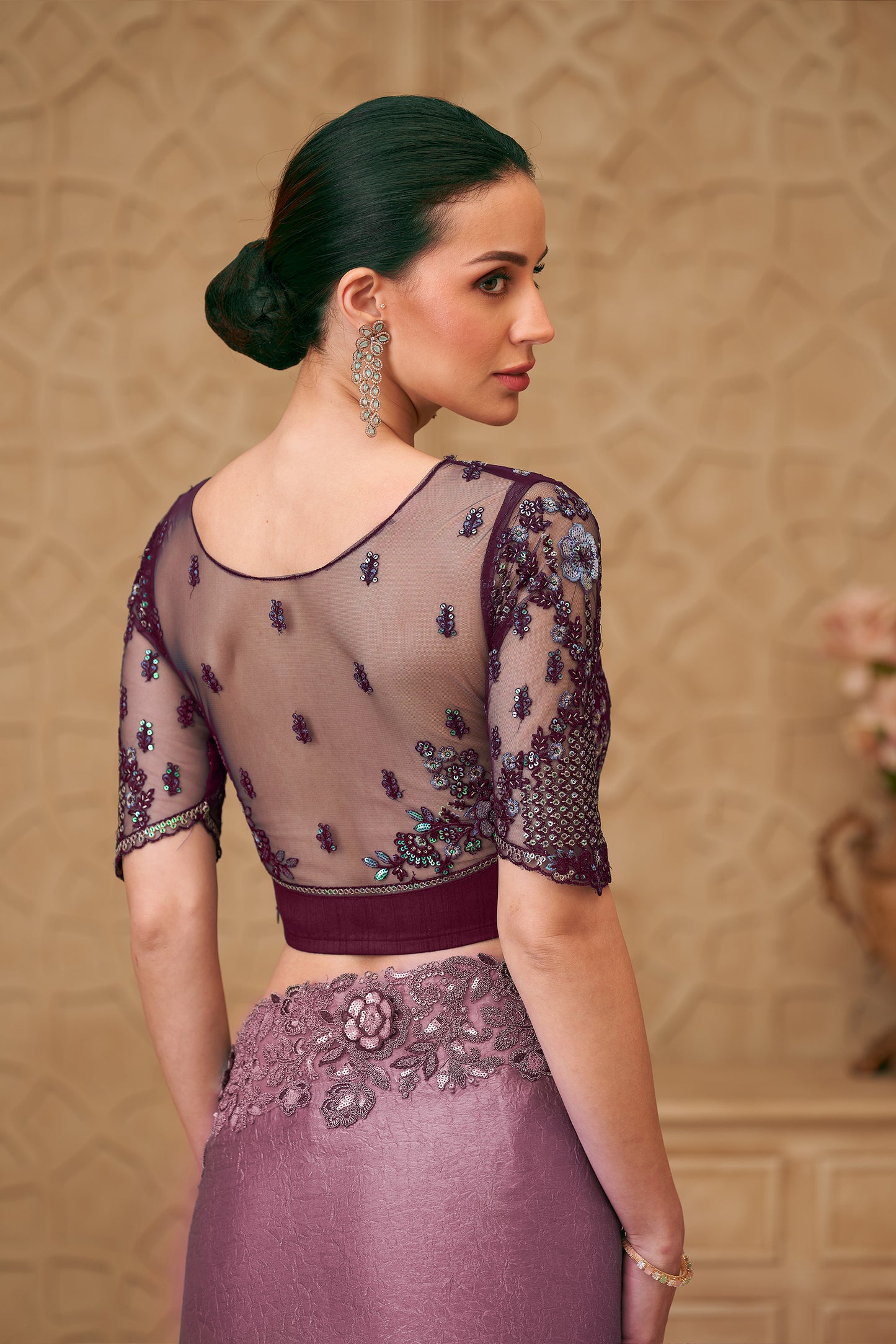 Orchid Purple Embroidered Crush Satin Georgette Saree-SAR12462_3_SareeButa.com