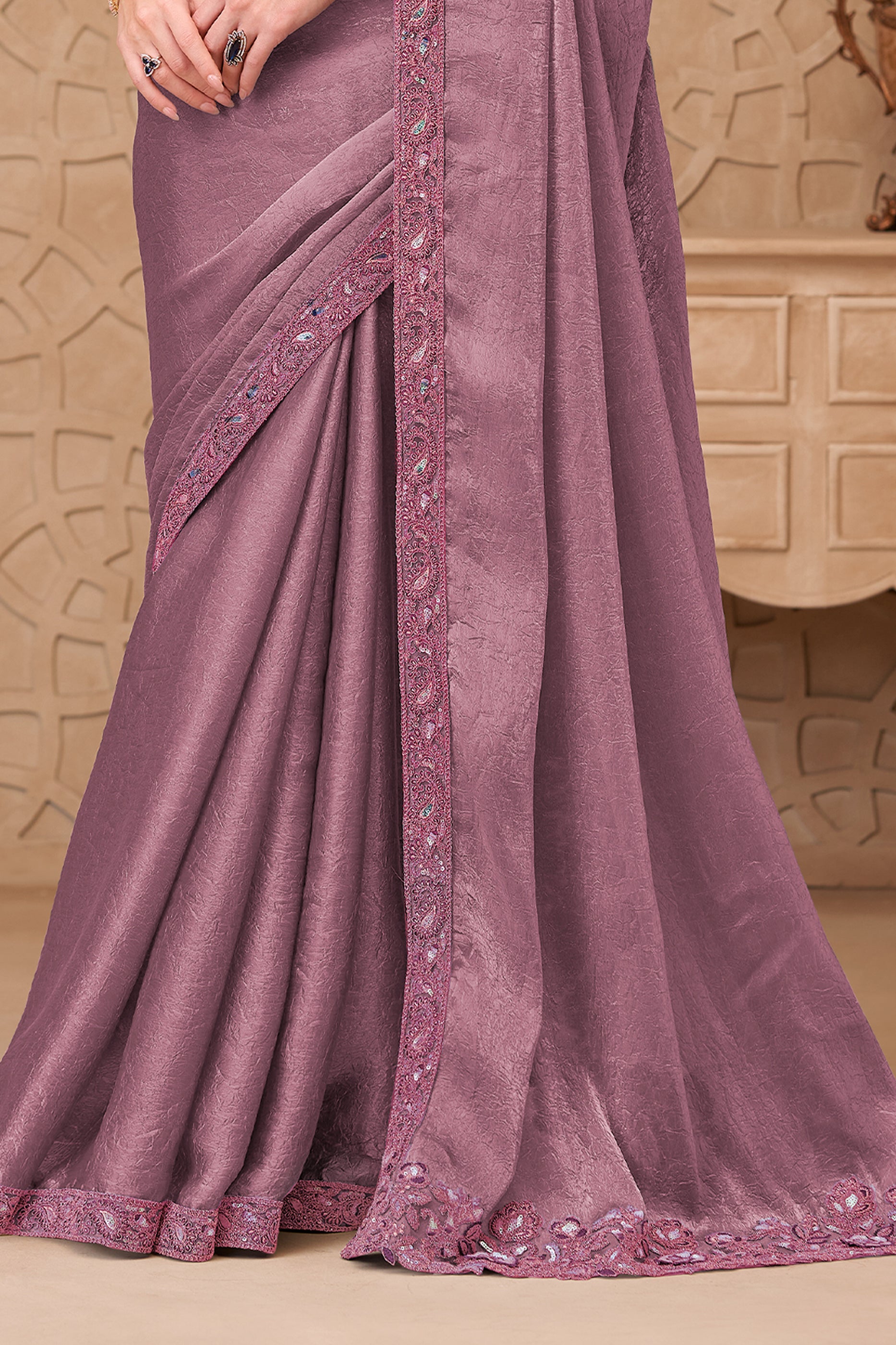 Orchid Purple Embroidered Crush Satin Georgette Saree-SAR12462_5_SareeButa.com