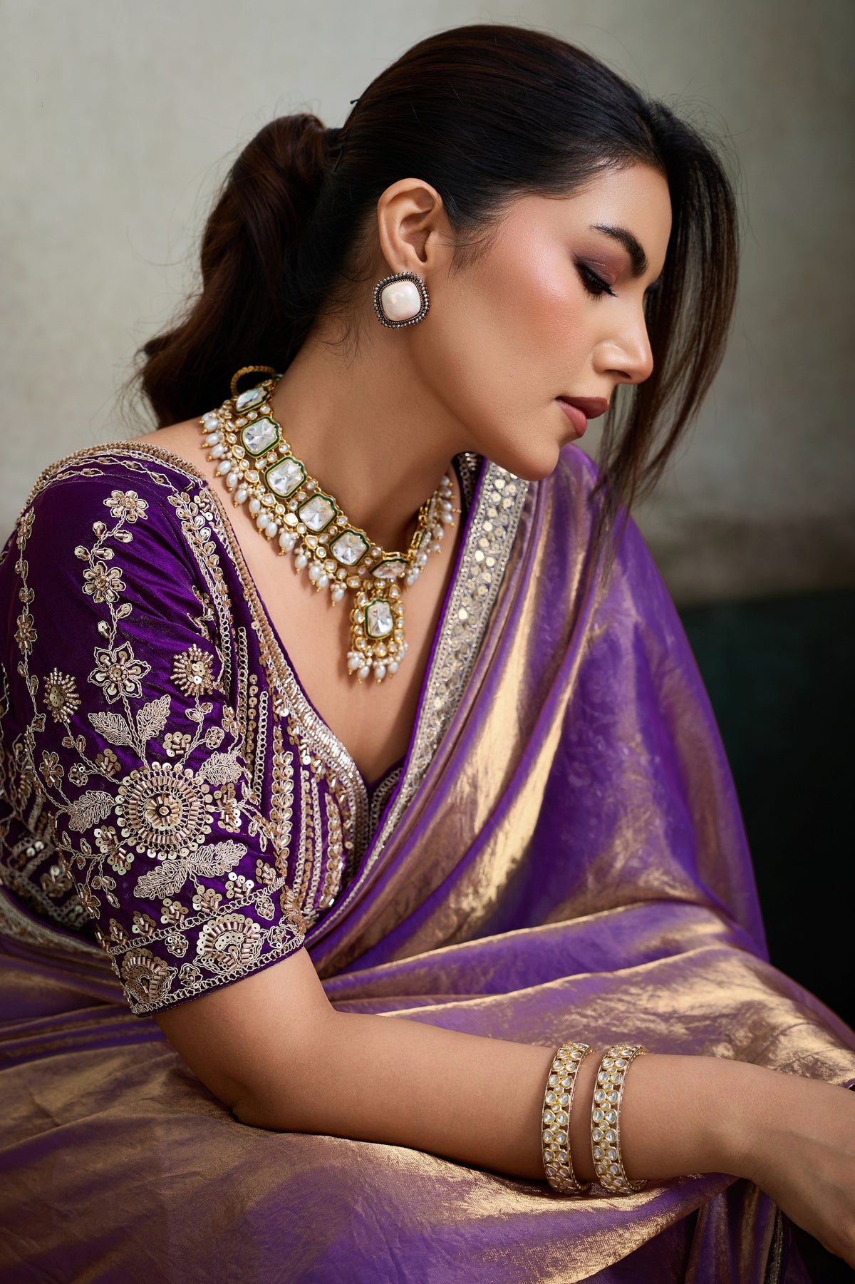 Orchid Purple Velvet Satin Saree With Readymade Blouse-SAR12908_2_SareeButa.com