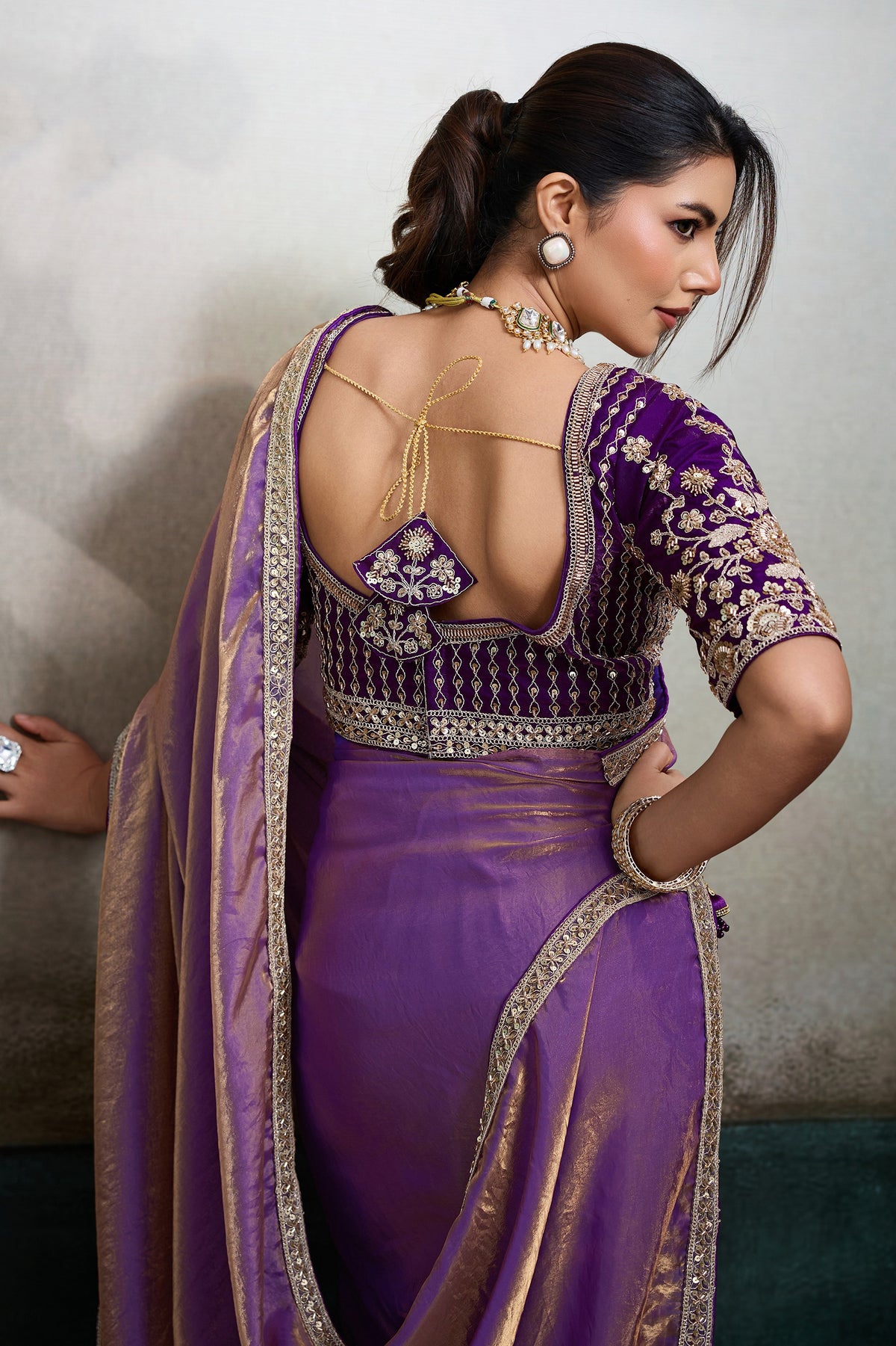 Orchid Purple Velvet Satin Saree With Readymade Blouse-SAR12908_3_SareeButa.com