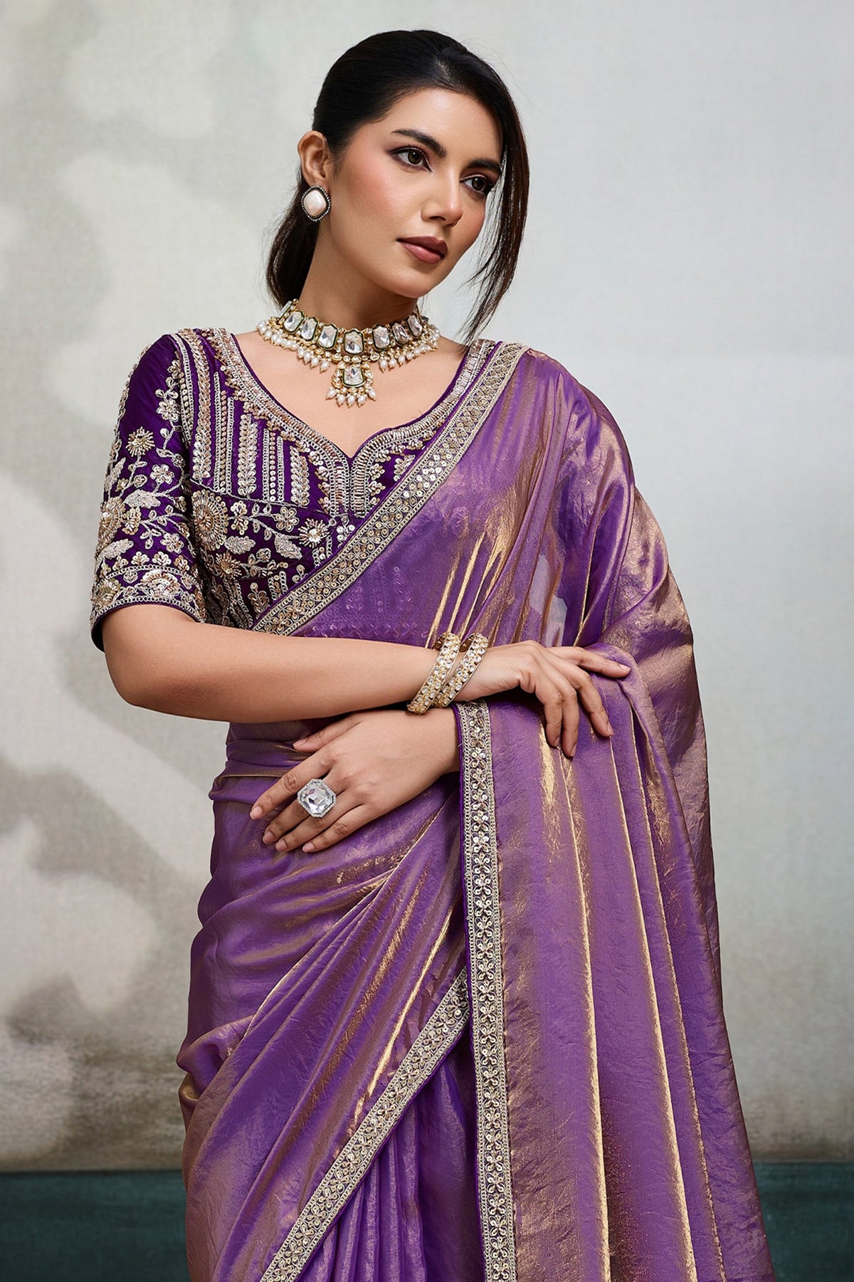 Orchid Purple Velvet Satin Saree With Readymade Blouse-SAR12908_5_SareeButa.com