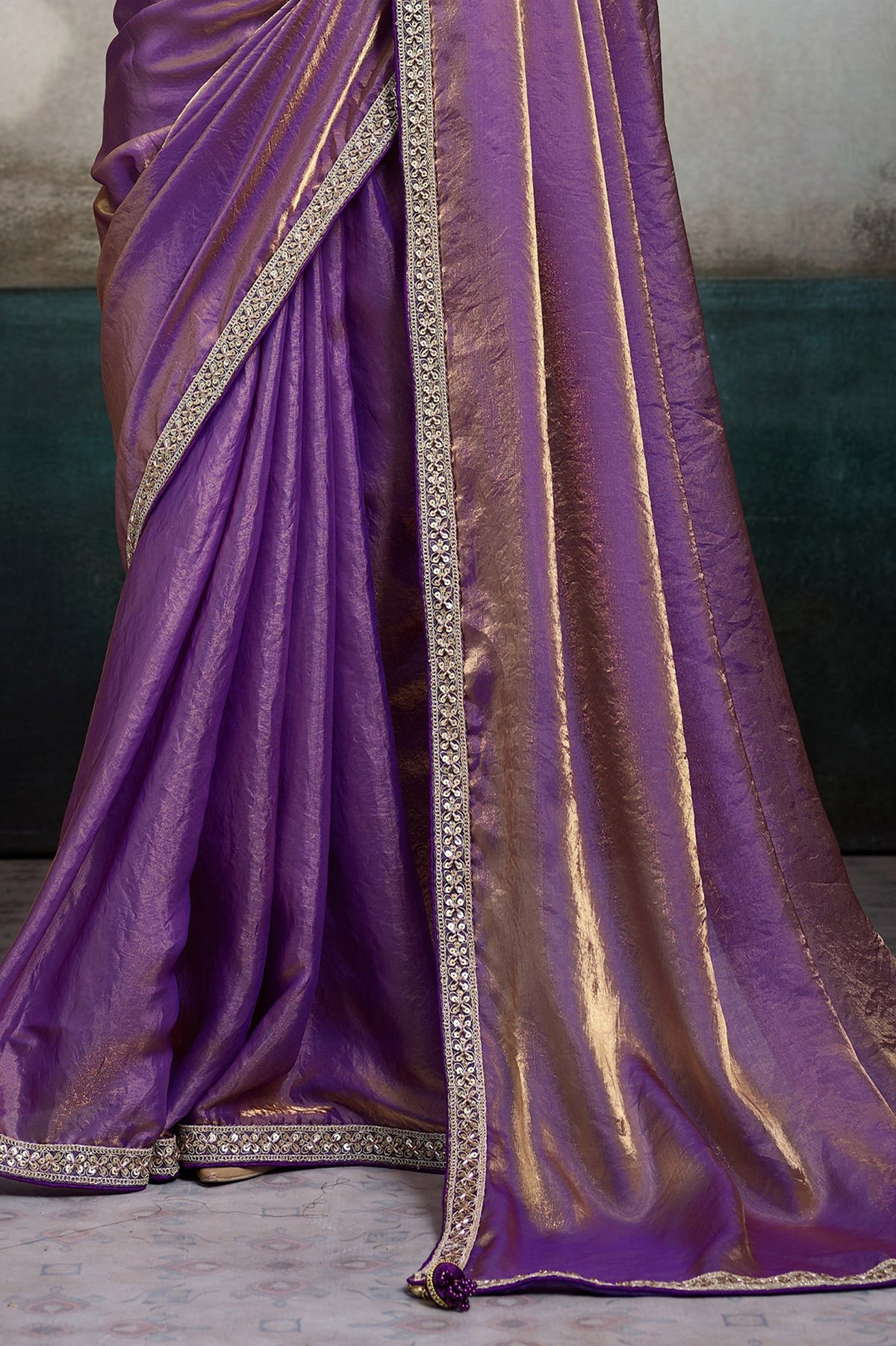 Orchid Purple Velvet Satin Saree With Readymade Blouse-SAR12908_6_SareeButa.com
