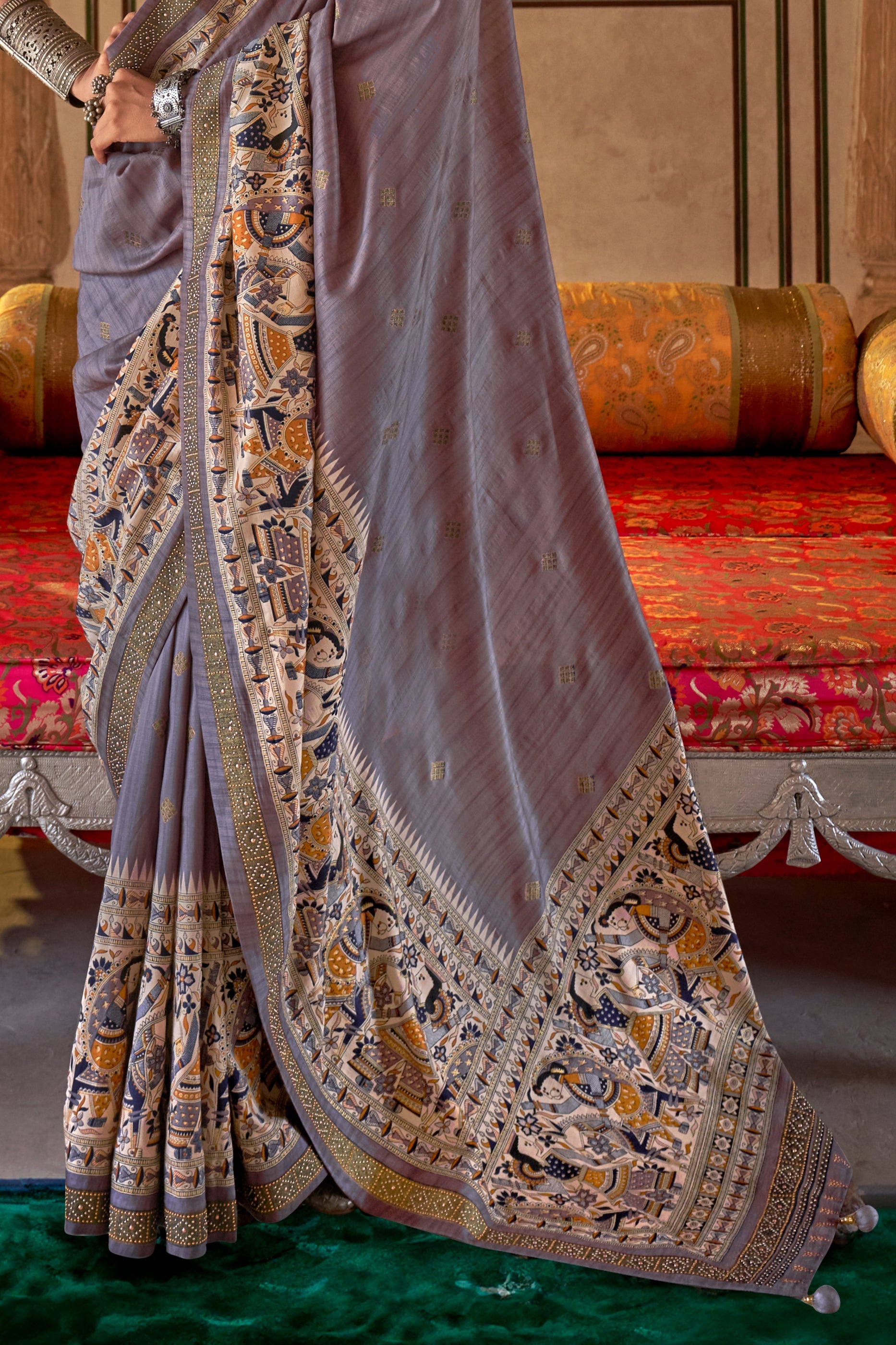 Oxford Grey Printed Viscose Silk Saree-SAR10082_4_SareeButa.com