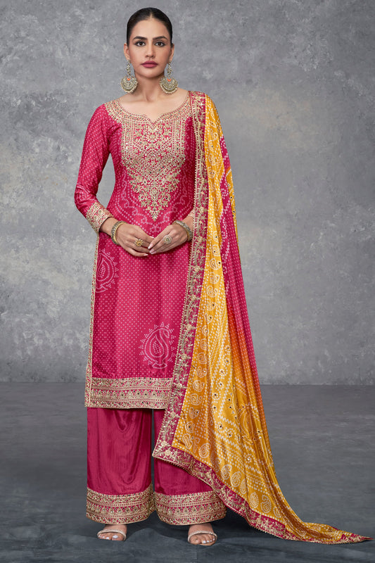 PInk Readymade Chinon Suit With Bandhej Print-SS530_1_SareeButa.com