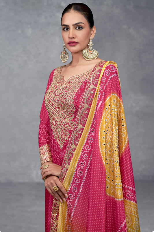 PInk Readymade Chinon Suit With Bandhej Print-SS530_2_SareeButa.com