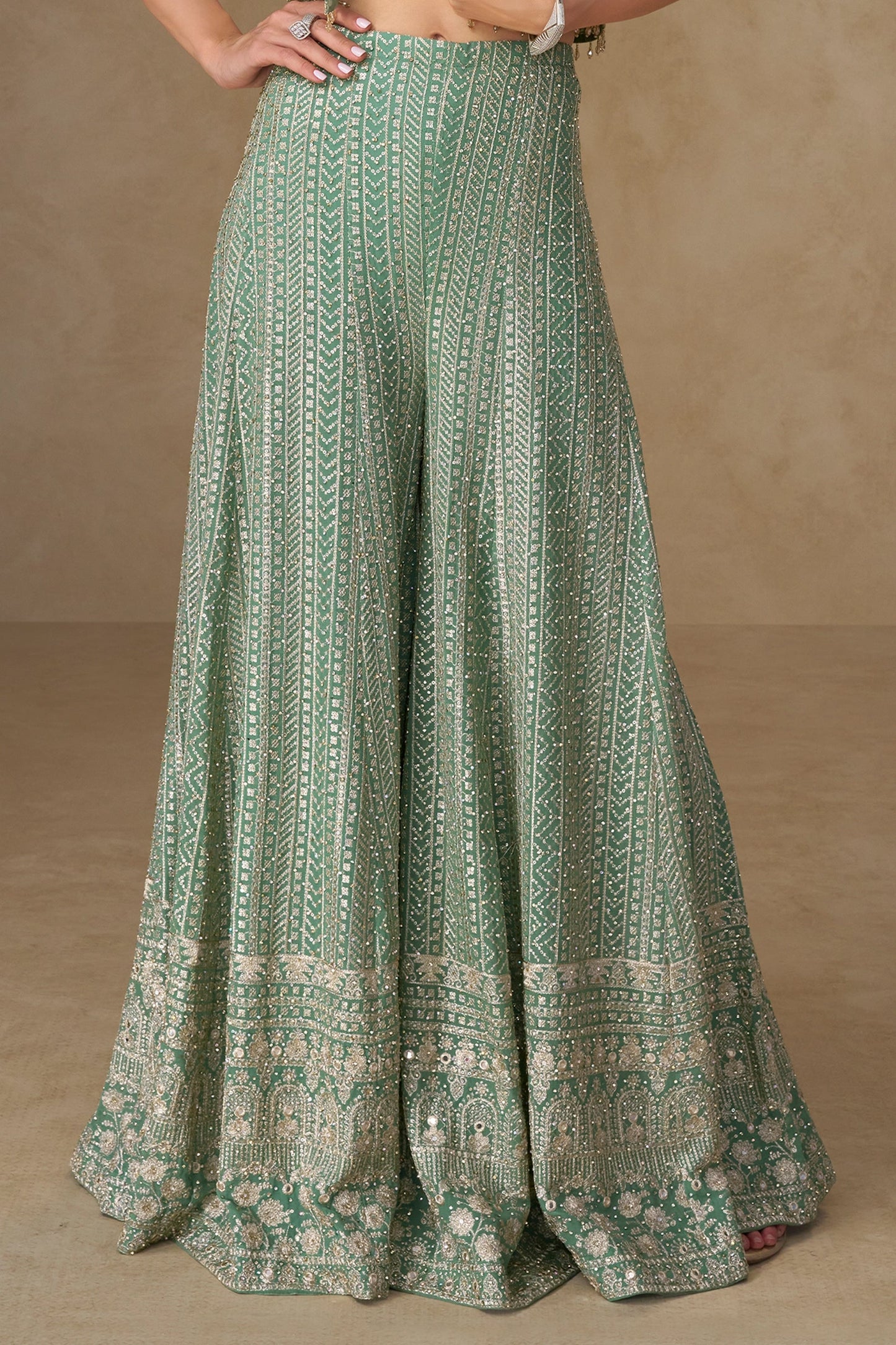 Pale Green Readymade Georgette Palazzo Set With Shrug-SAR11054_5_SareeButa.com