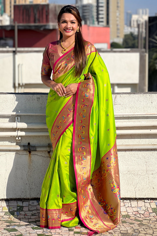Parrot Green Paithani Saree-ZB134803_1_SareeButa.com