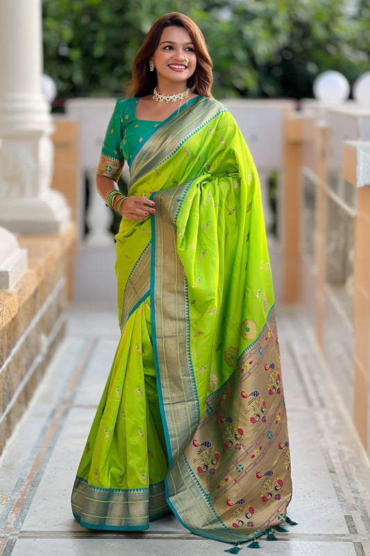 Parrot Green Paithani Saree-ZB134870_1_SareeButa.com