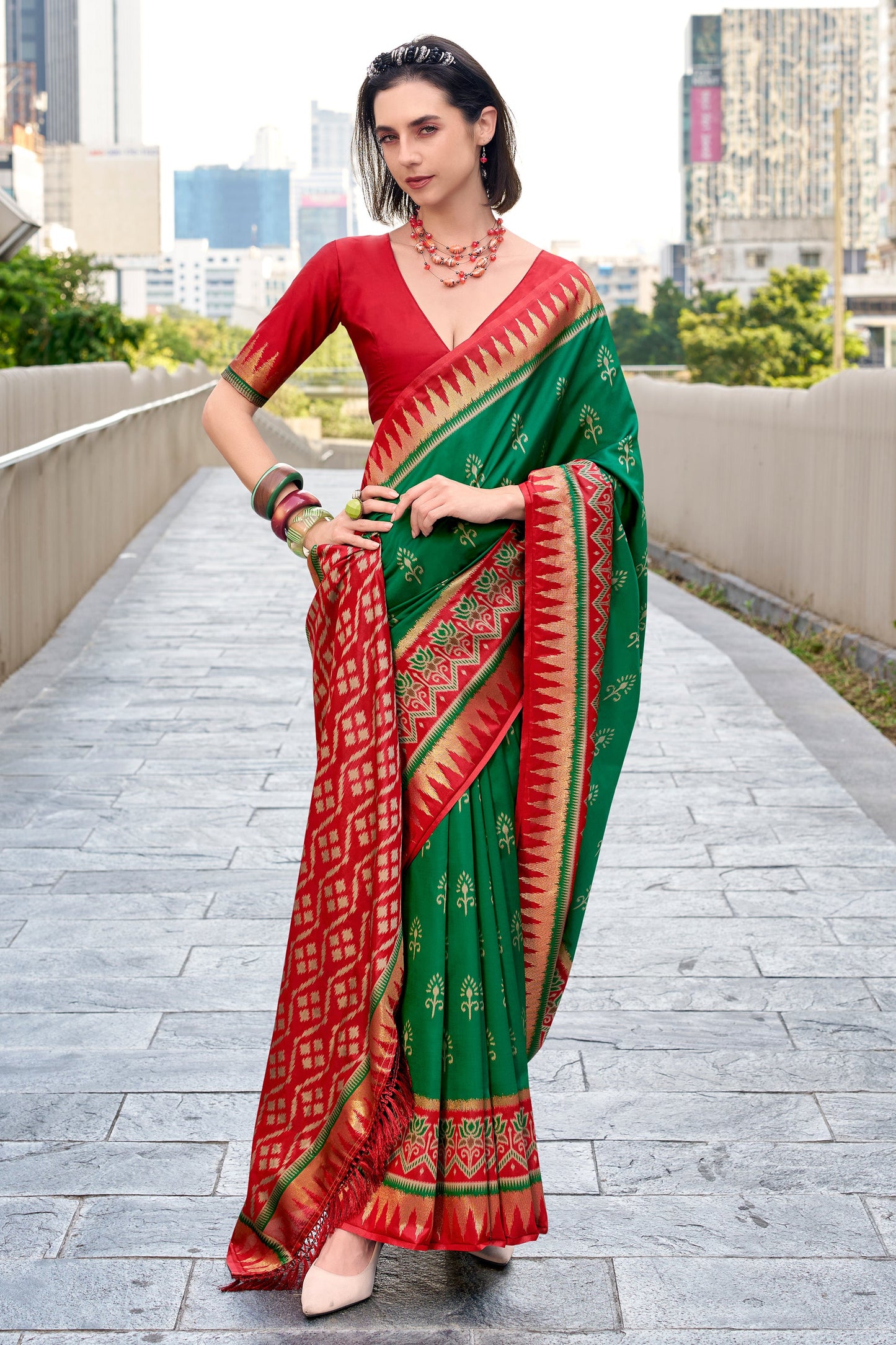 Parrot Green Woven Silk Saree-ZB134698_1_SareeButa.com