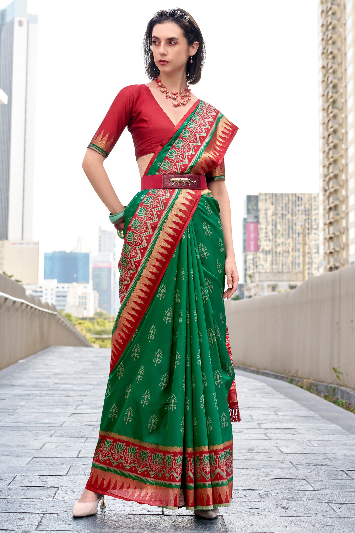 Parrot Green Woven Silk Saree-ZB134698_3_SareeButa.com