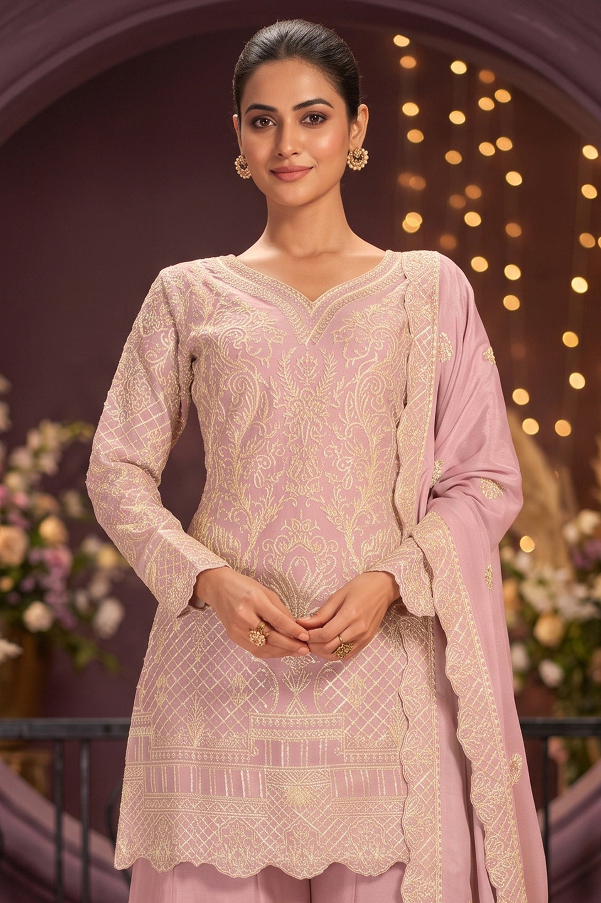 Pastel Pink Readymade Embroidered Chinon Palazzo Suit-SAR13357_2_SareeButa.com
