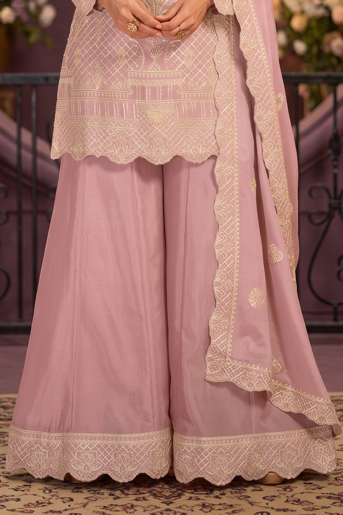 Pastel Pink Readymade Embroidered Chinon Palazzo Suit-SAR13357_6_SareeButa.com
