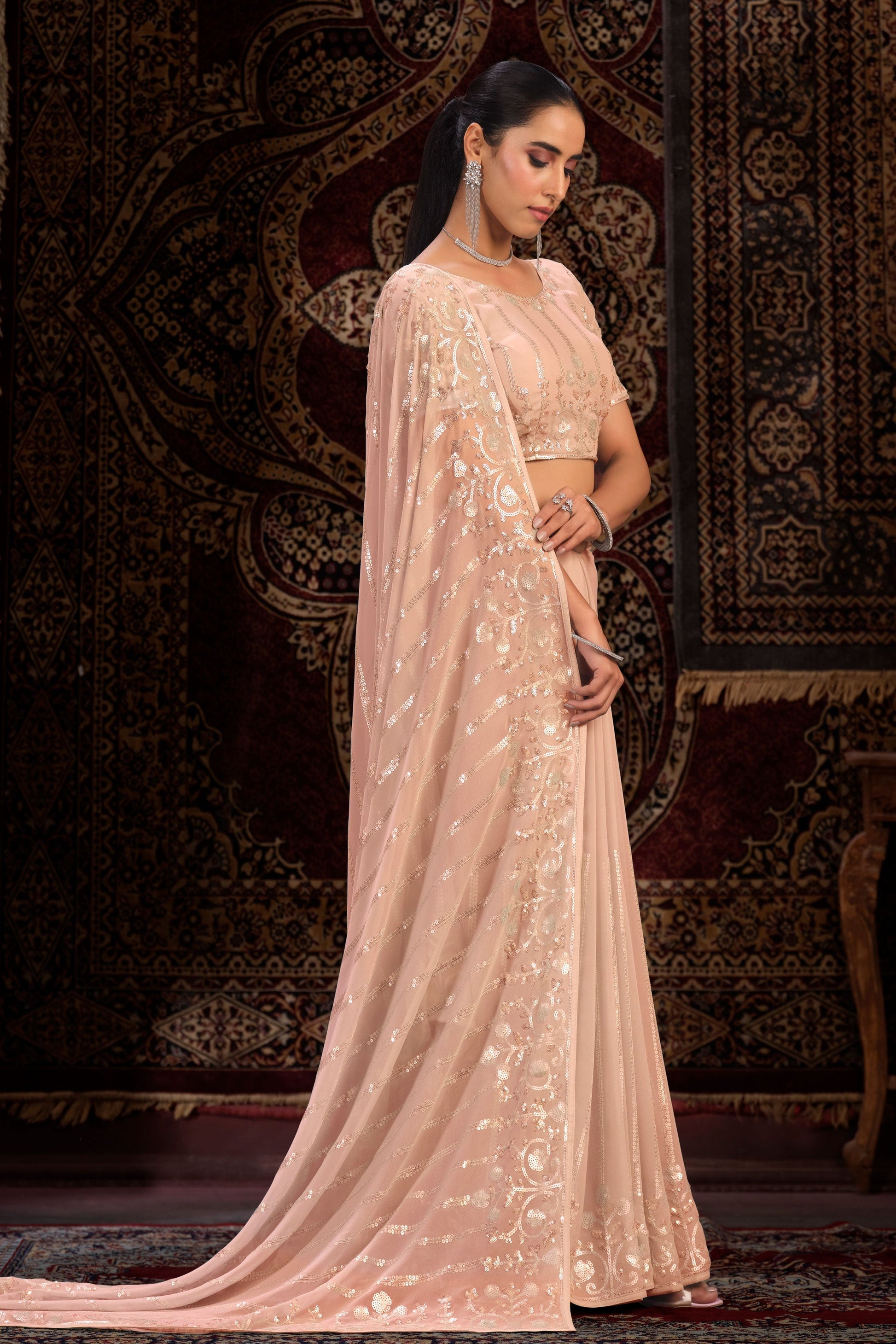 peach-georgette-sequin-saree-zb131779_3_SareeButa.com