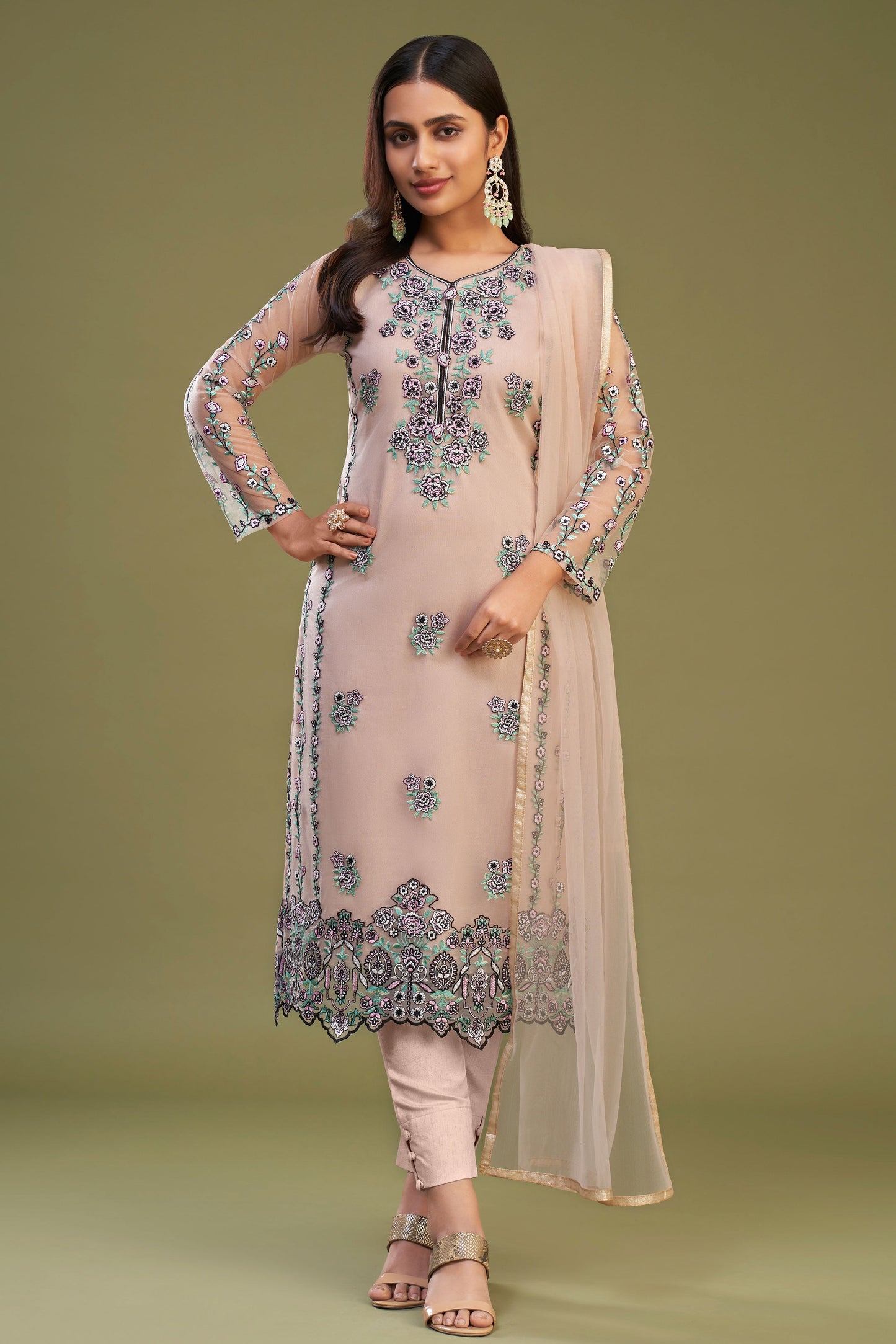 Peach Net Straight Salwar Suit-SS026_1