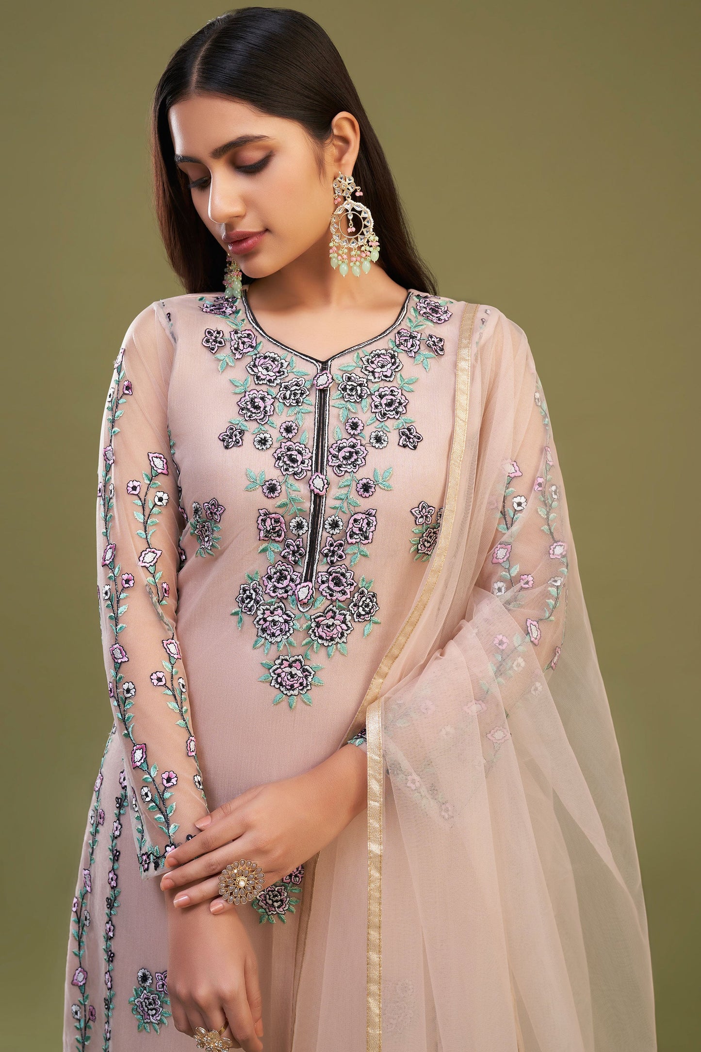 Peach Net Straight Salwar Suit-SS026_2