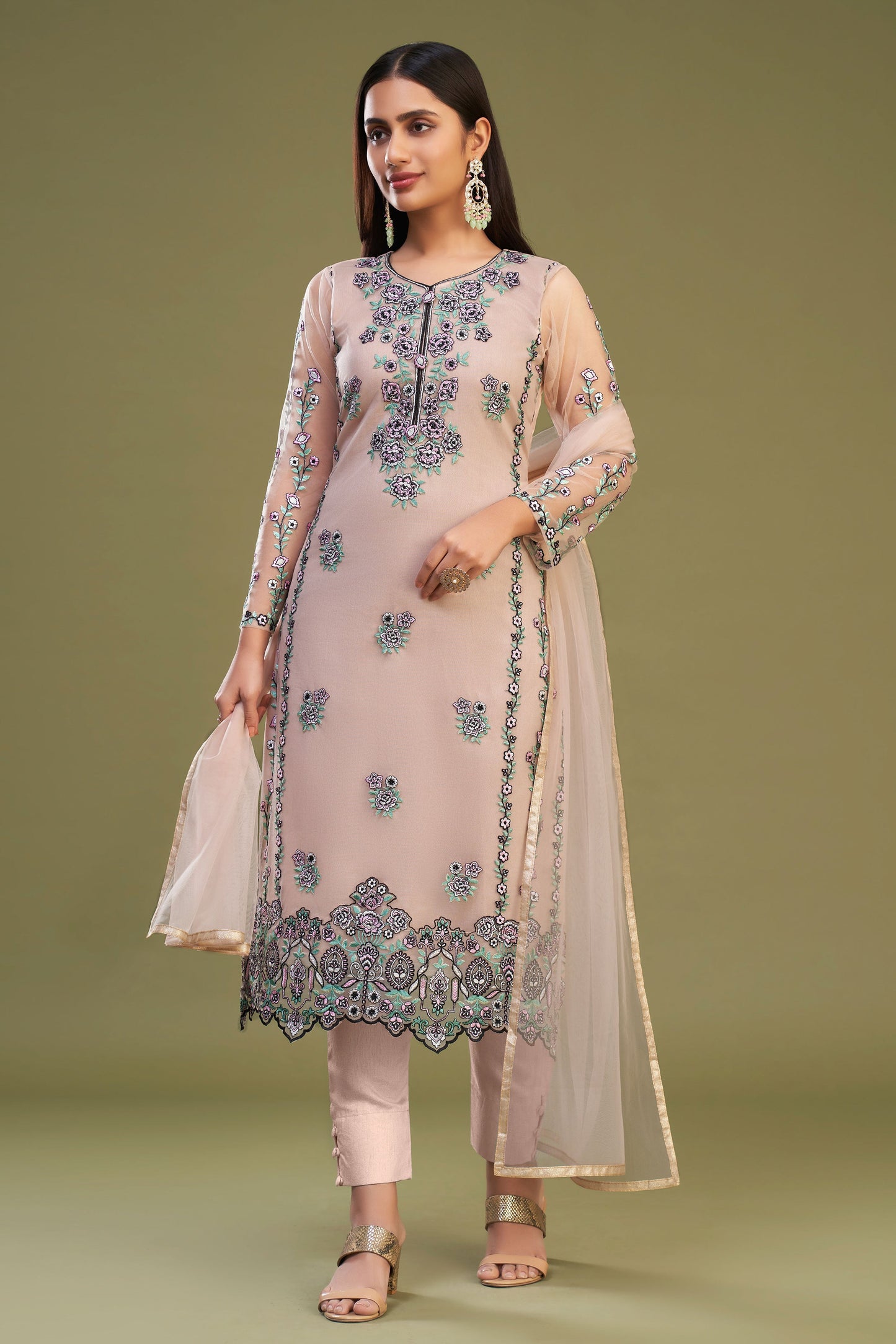 Peach Net Straight Salwar Suit-SS026_3