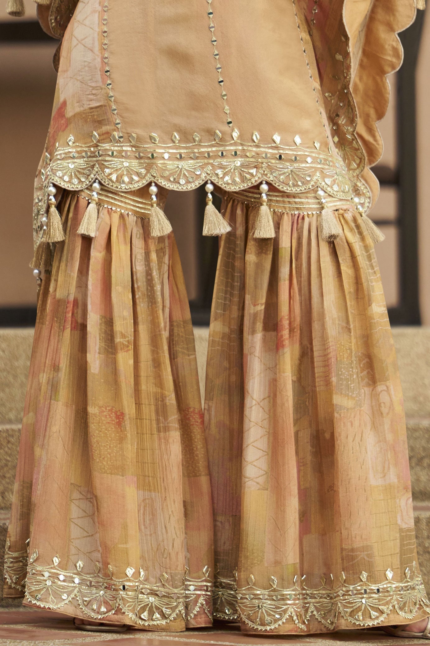 Peach Readymade Embroidered Chinon Kaftan Set-SS907_4_SareeButa.com