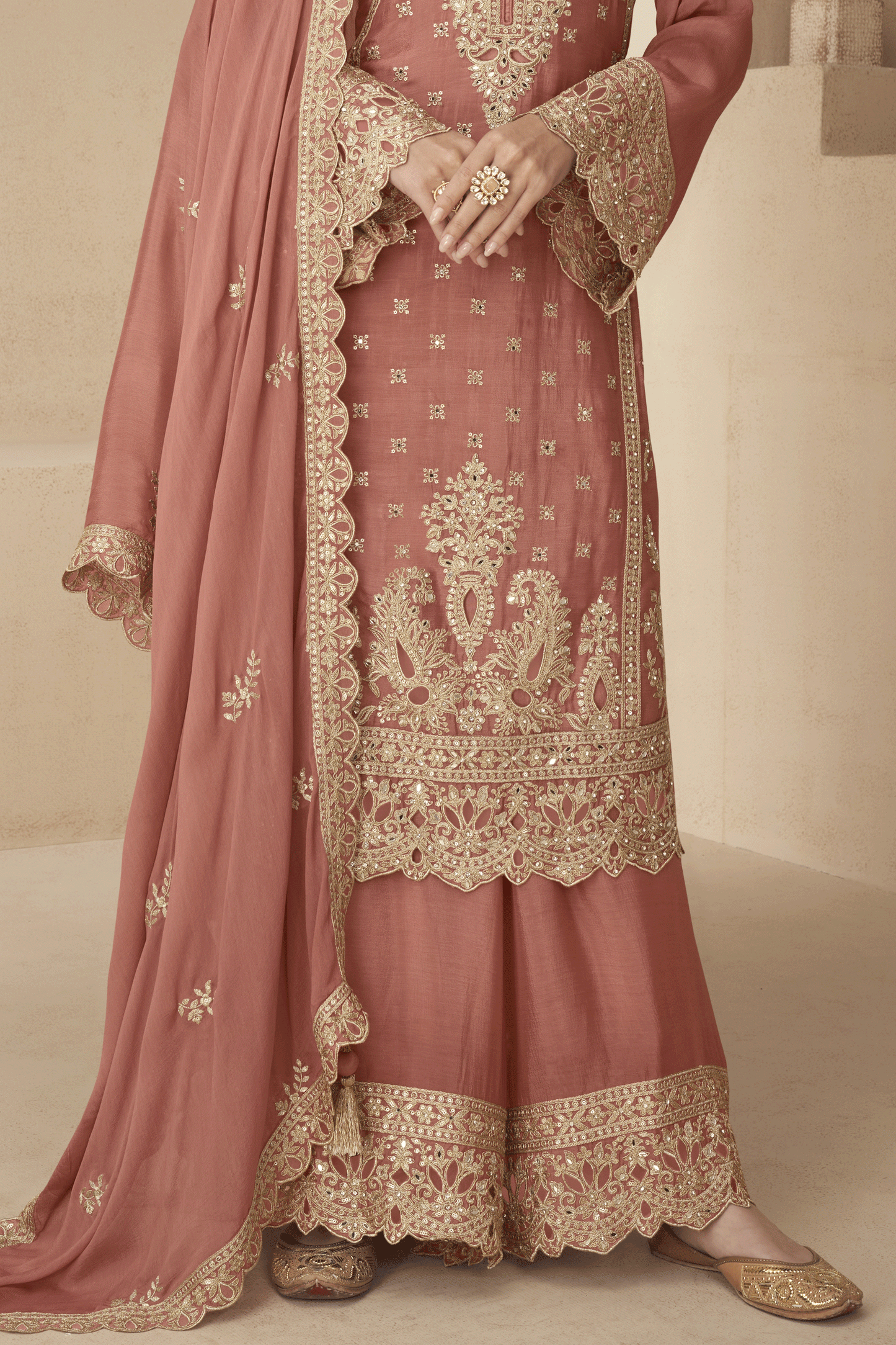 Peach Readymade Embroidered Chinon Palazzo Suit-SS904_3_SareeButa.com