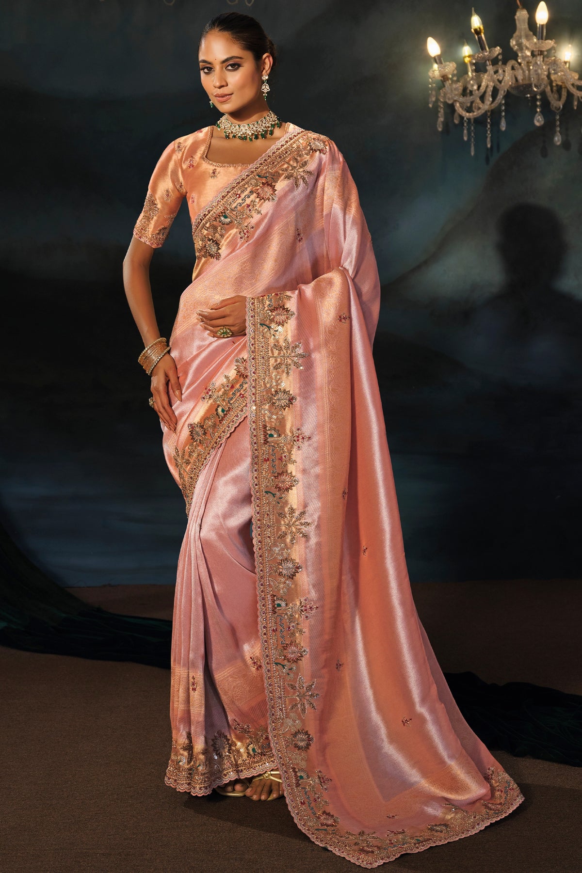 Peach Embroidered Heavy Work Silk Saree-SAR13261_1_SareeButa.com