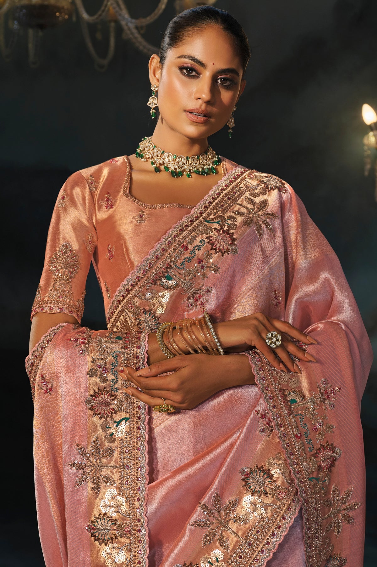 Peach Embroidered Heavy Work Silk Saree-SAR13261_2_SareeButa.com
