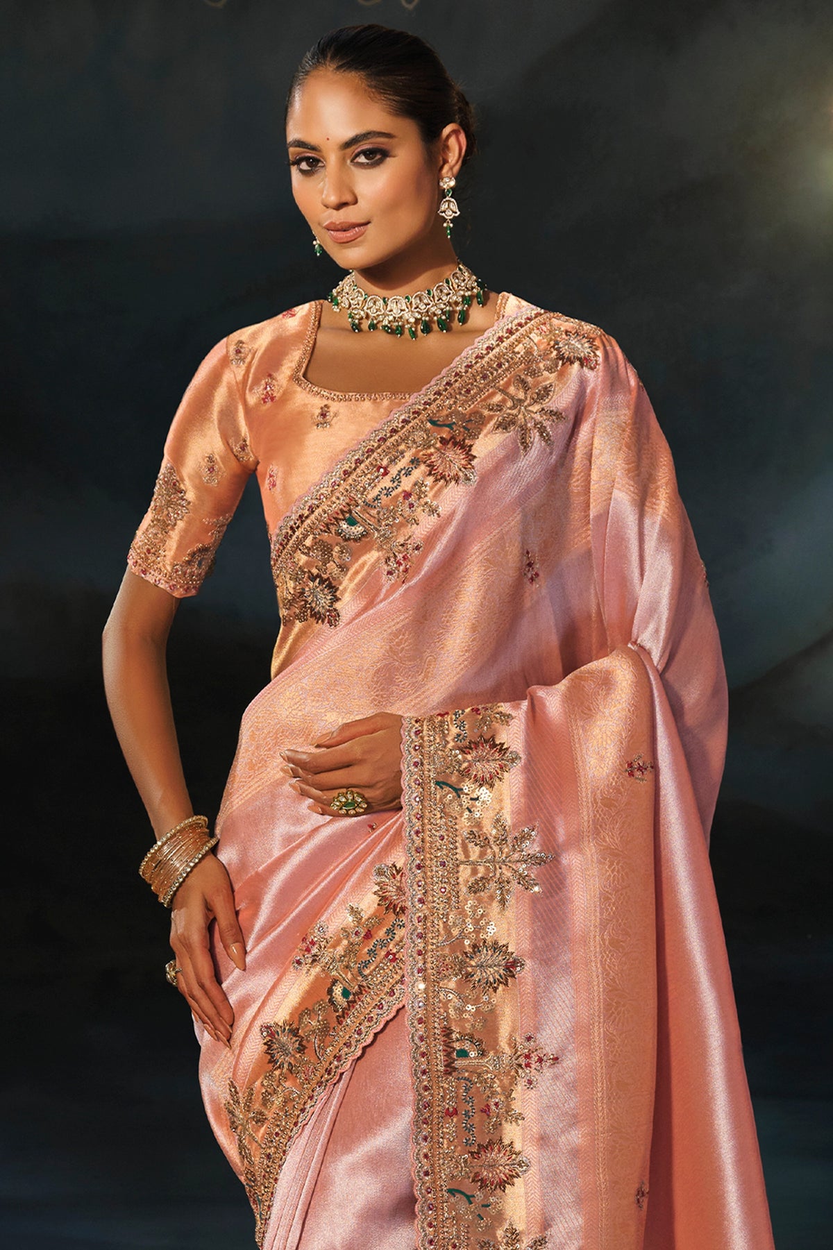 Peach Embroidered Heavy Work Silk Saree-SAR13261_5_SareeButa.com