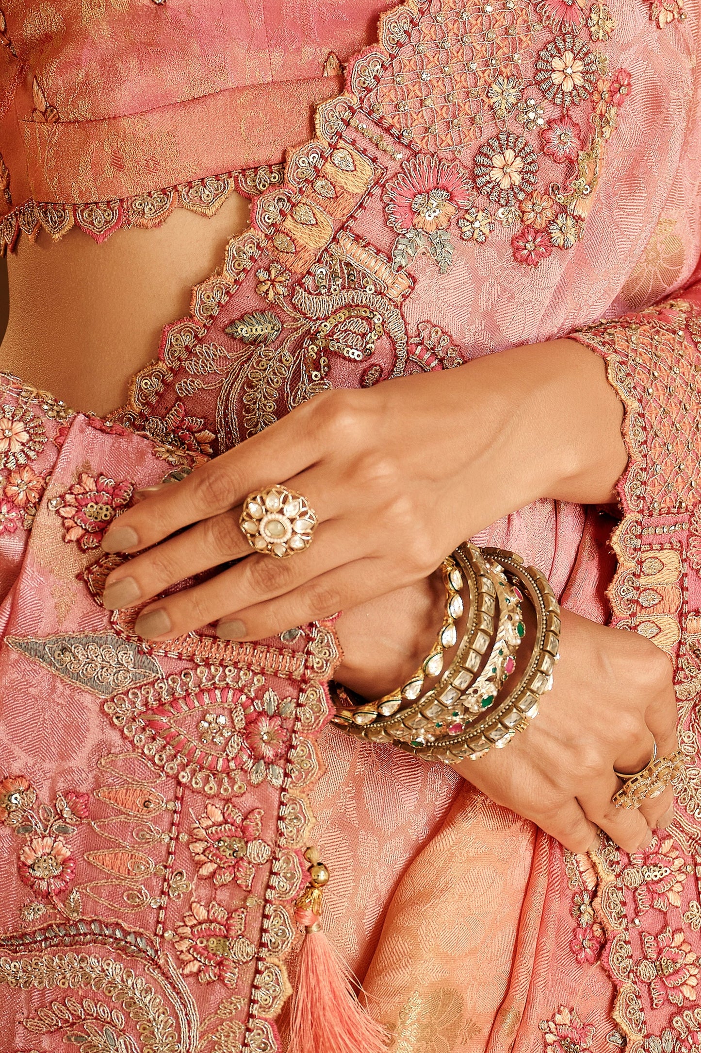 Peach Embroidered Jacquard Viscose Silk Saree-SAR10363_3_SareeButa.com