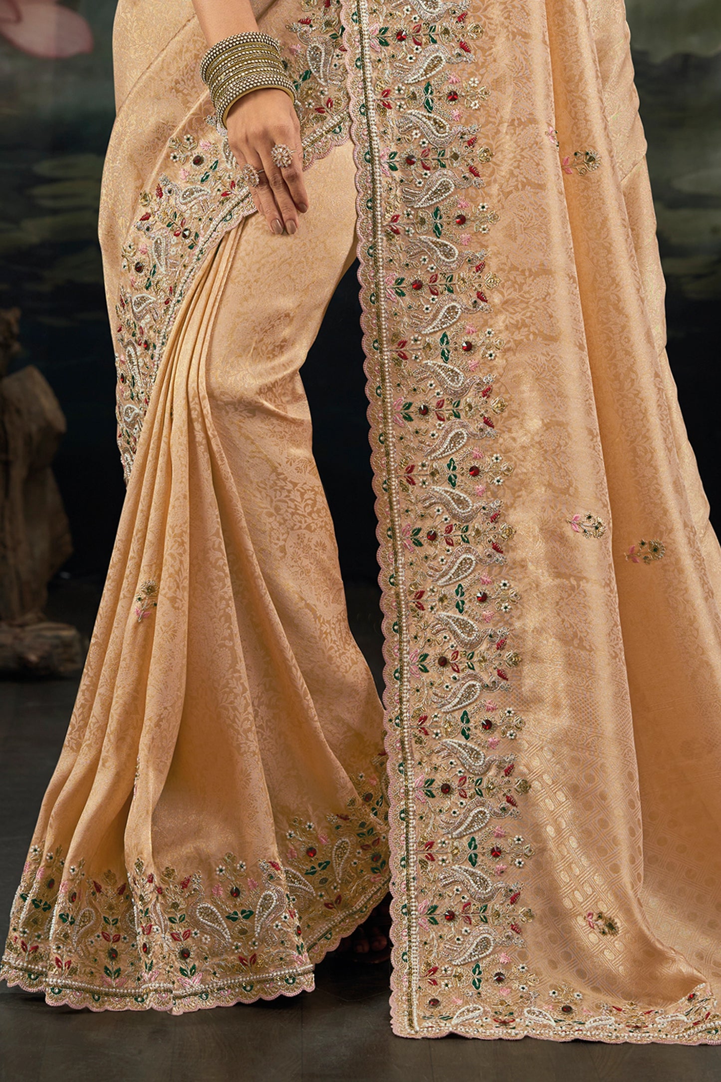 Peach Embroidered Kanjivaram Silk Saree-SAR12289_3_SareeButa.com