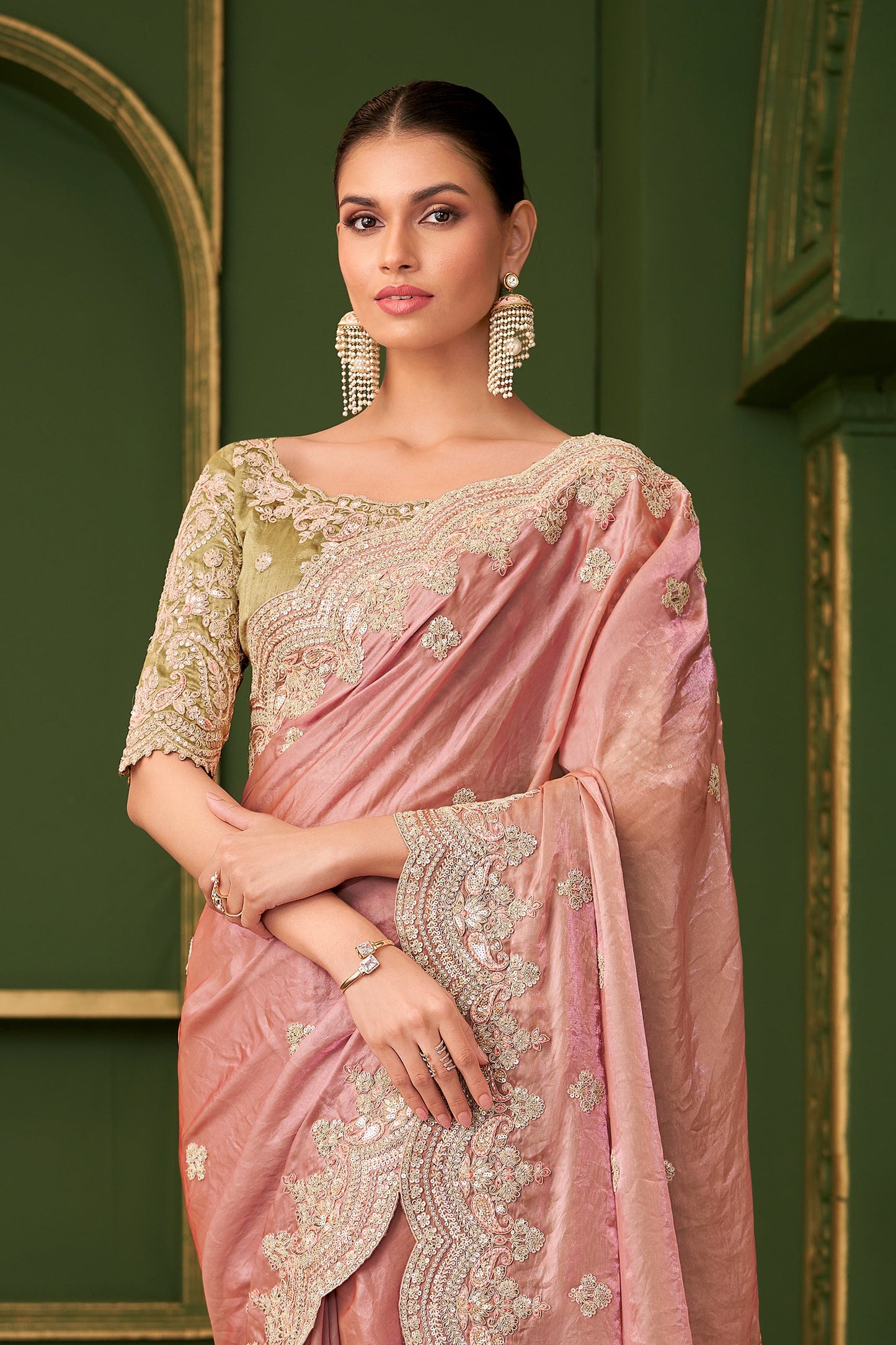 Peach Embroidered Satin Georgette Saree-SAR10960_4_SareeButa.com